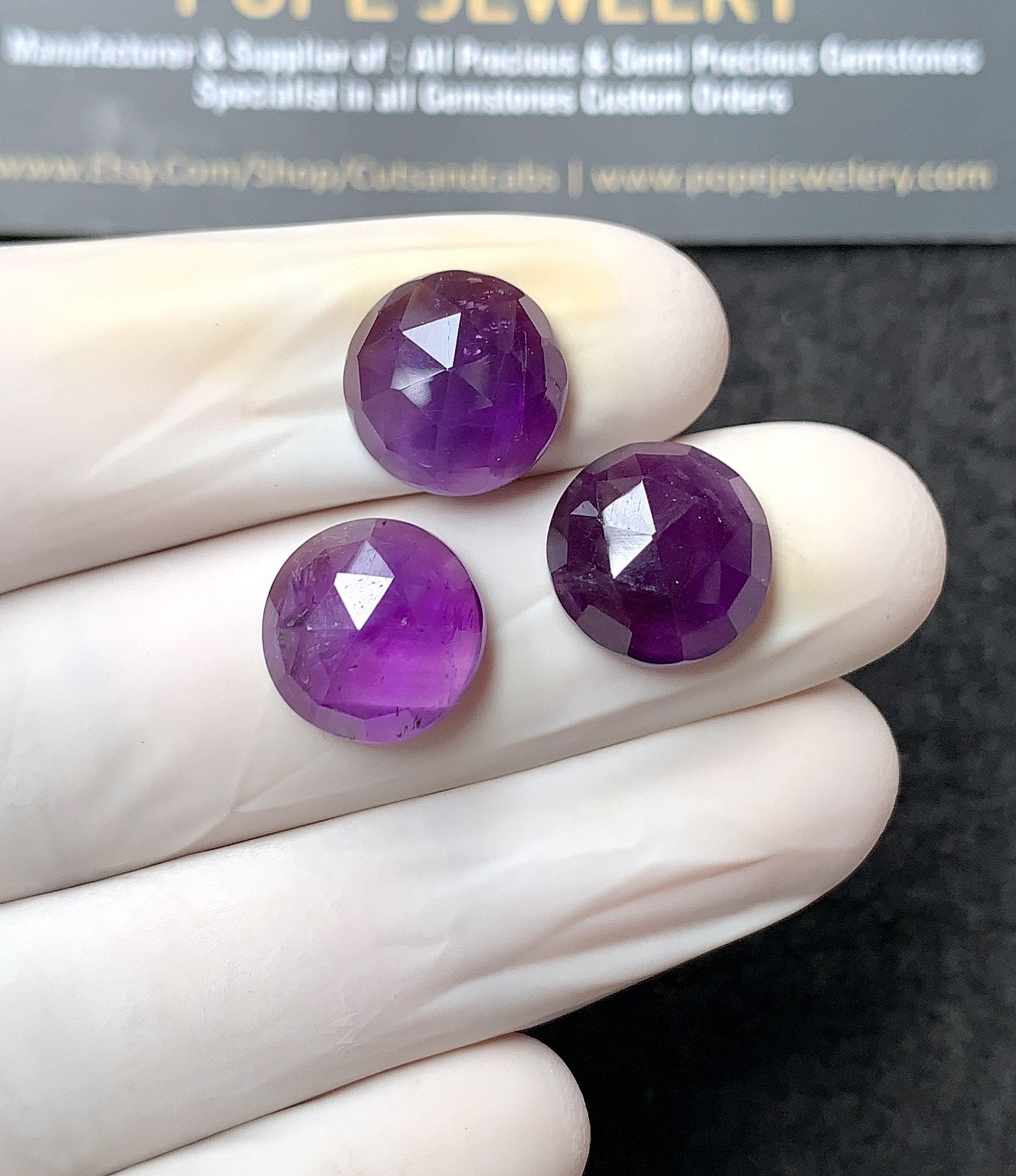 Natural Amethyst Gemstone Rose Cut Round Shape Cabochon High Quality Loose Gemstones For Jewelry Making 12 MM Size 3 Pcs V2725
