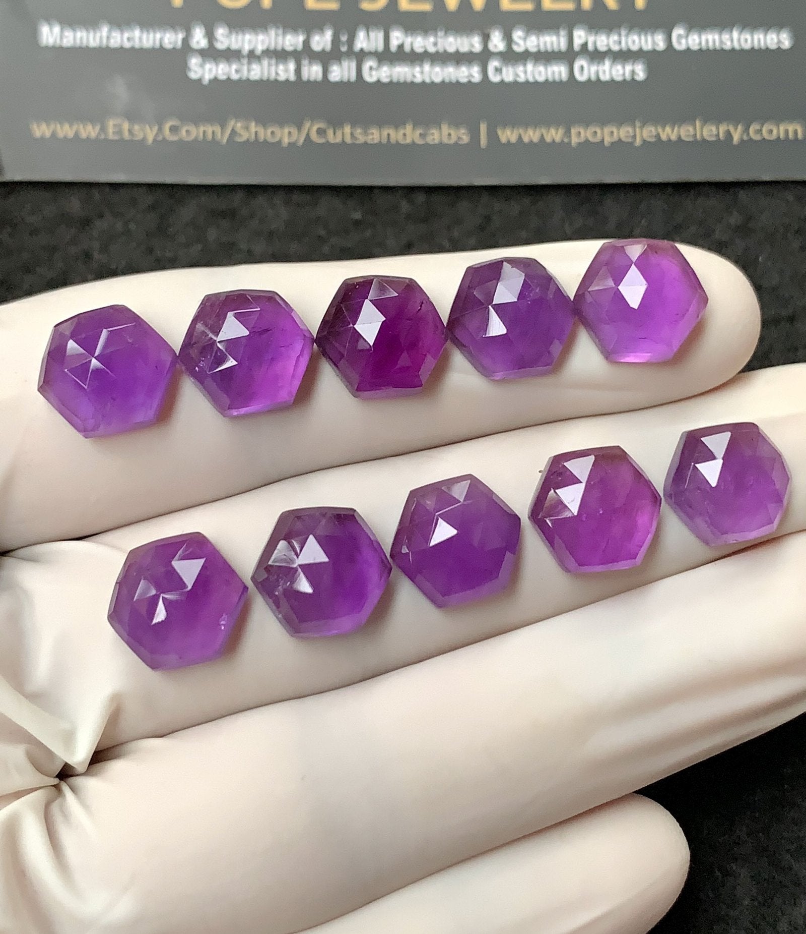 Natural Amethyst Gemstone Rose Cut Hexagon Shape Cabochon High Quality Loose Gemstones For Jewelry Making 10 MM Size 10 Pcs V2735