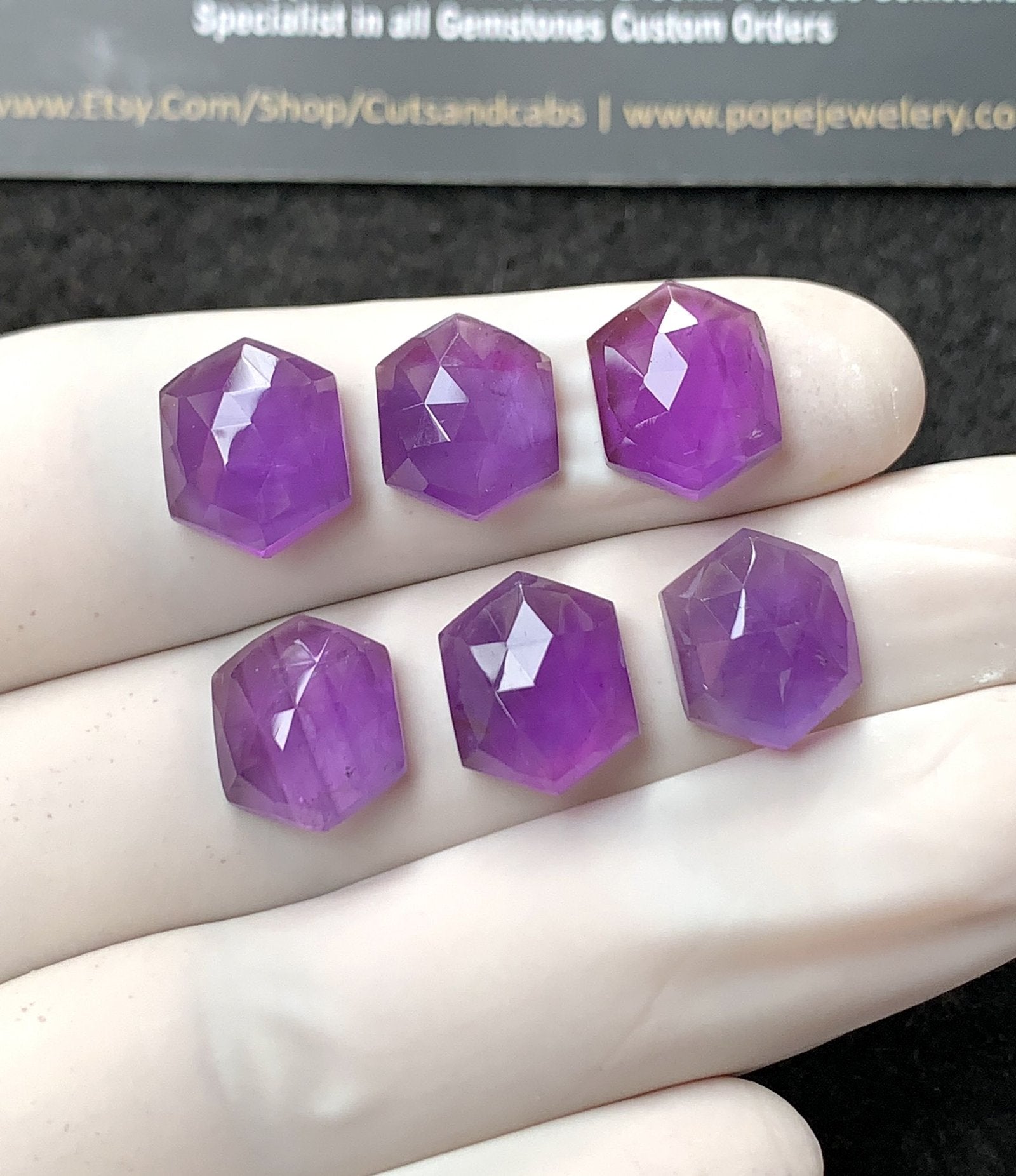 Natural Amethyst Gemstone Rose Cut Hexagon Shape Cabochon High Quality Loose Gemstones For Jewelry Making 12x10 MM Size 6 Pcs V2736