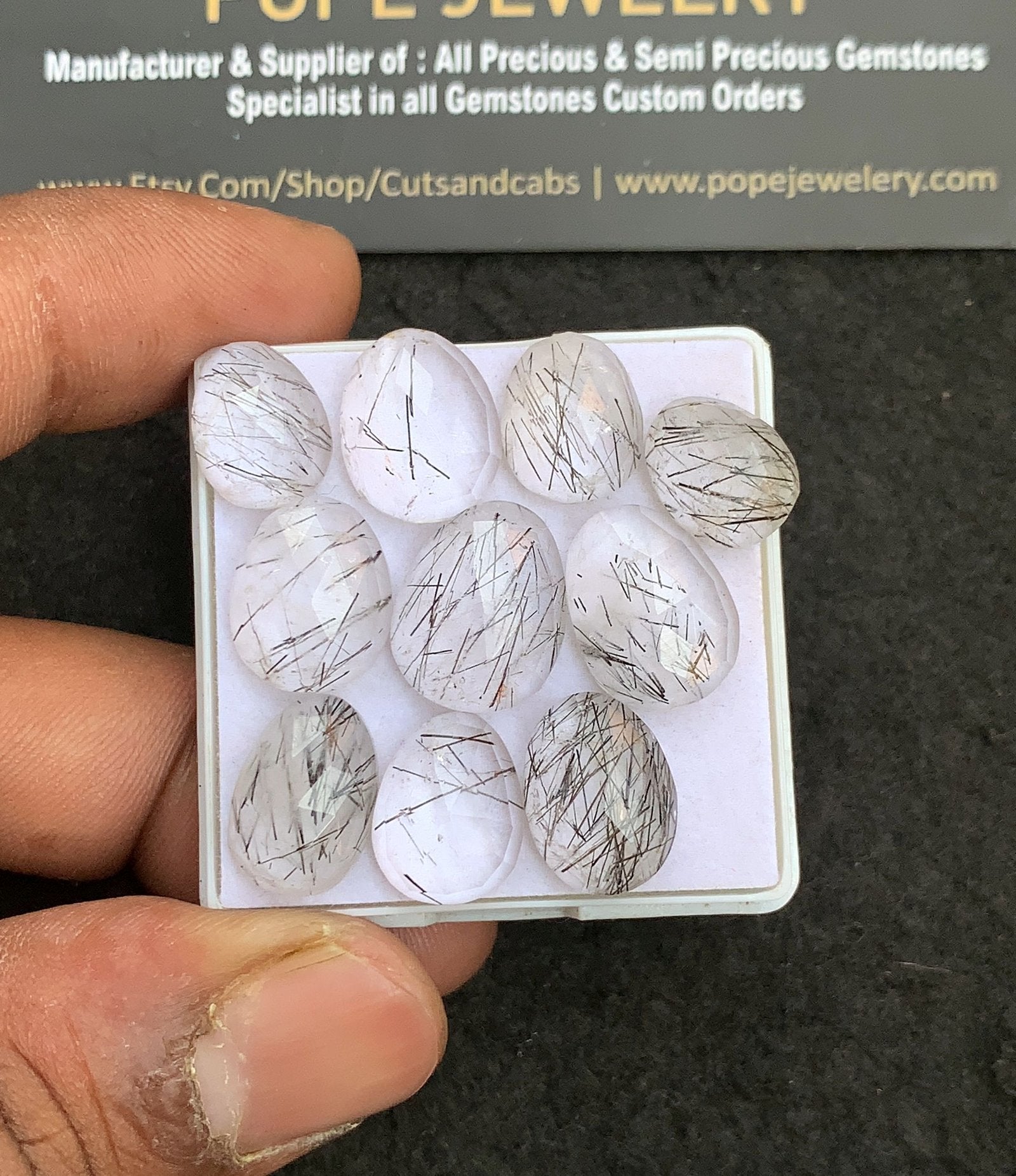 Natural Black Rutile Gemstone Rose Cut Fancy Shape Cabochon High Quality Loose Gemstones For Jewelry Making 11-15 MM Size 10 Pcs V4353