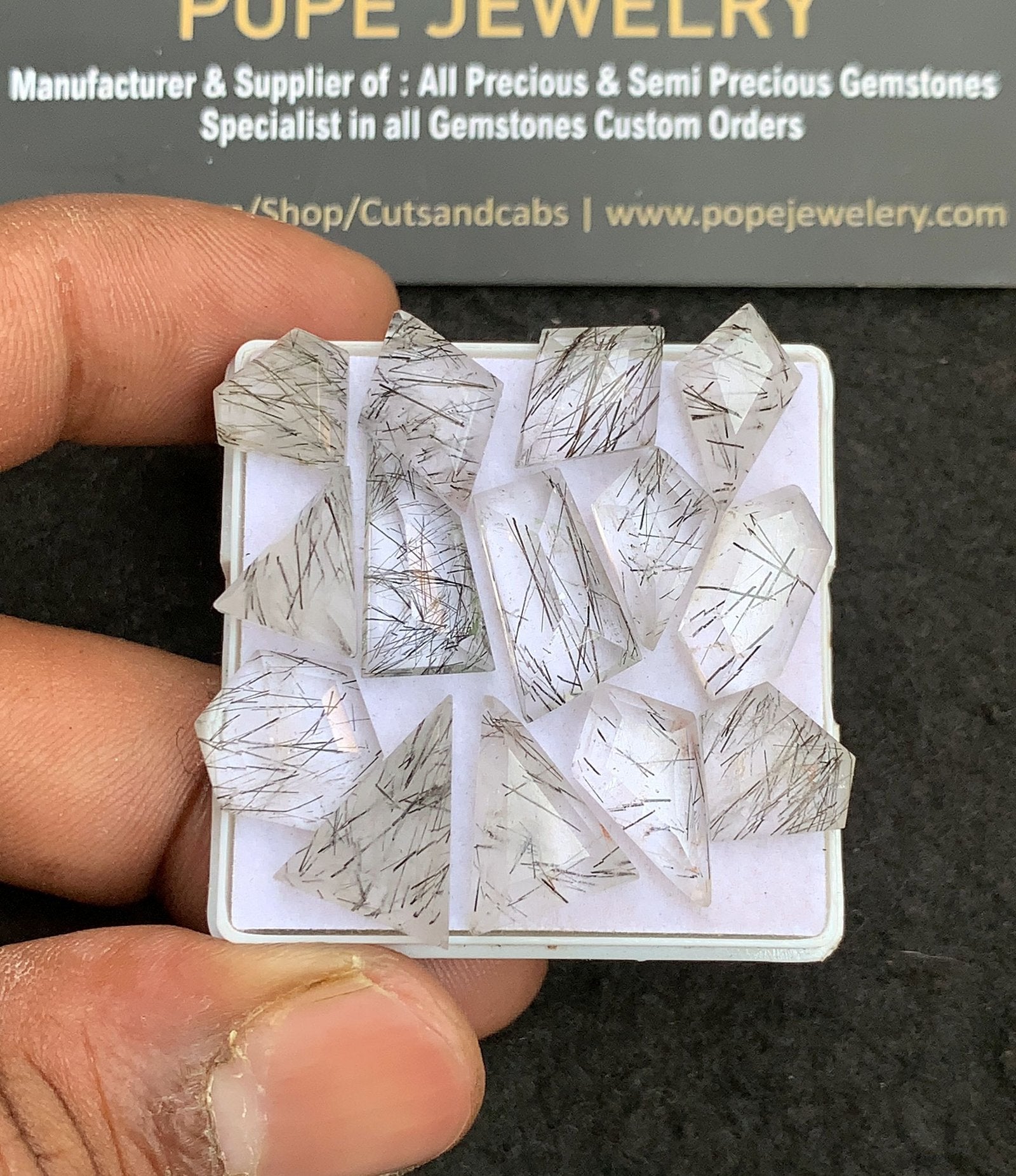 Natural Black Rutile Gemstone Step Cut Fancy Shape Cabochon High Quality Loose Gemstones For Jewelry Making 10-17 MM Size 14 Pcs V4354