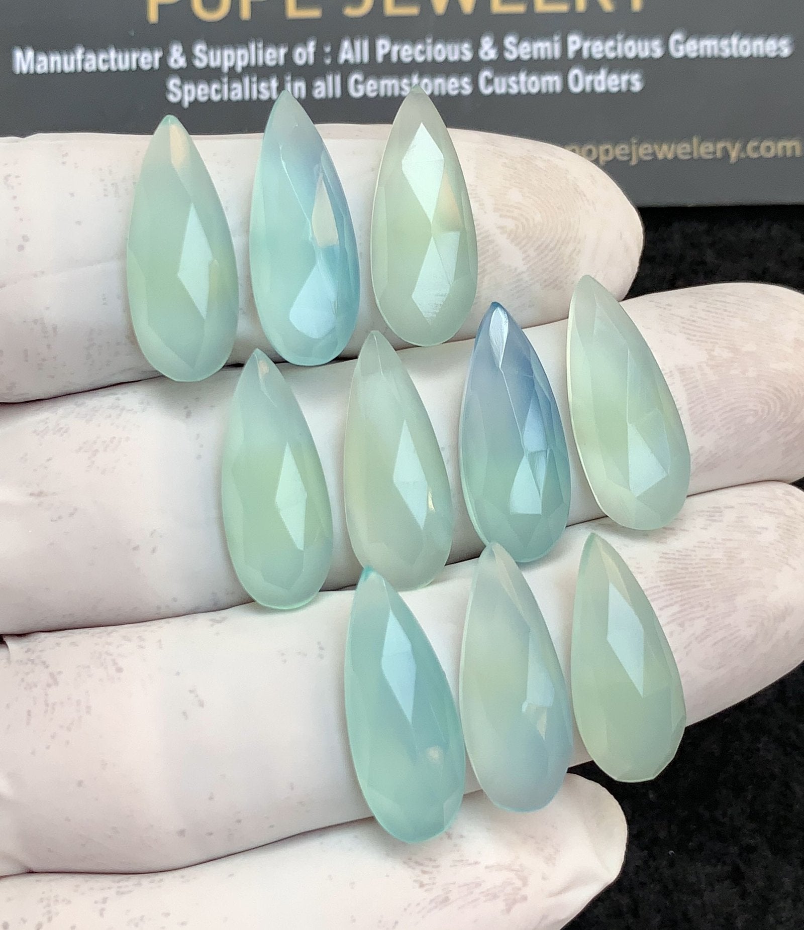 Natural Aqua Chalcedony Gemstone Rose Cut Pear Shape Cabochon High Quality Loose Gemstones For Jewelry Making 20x8 MM Size 10 Pcs V4362