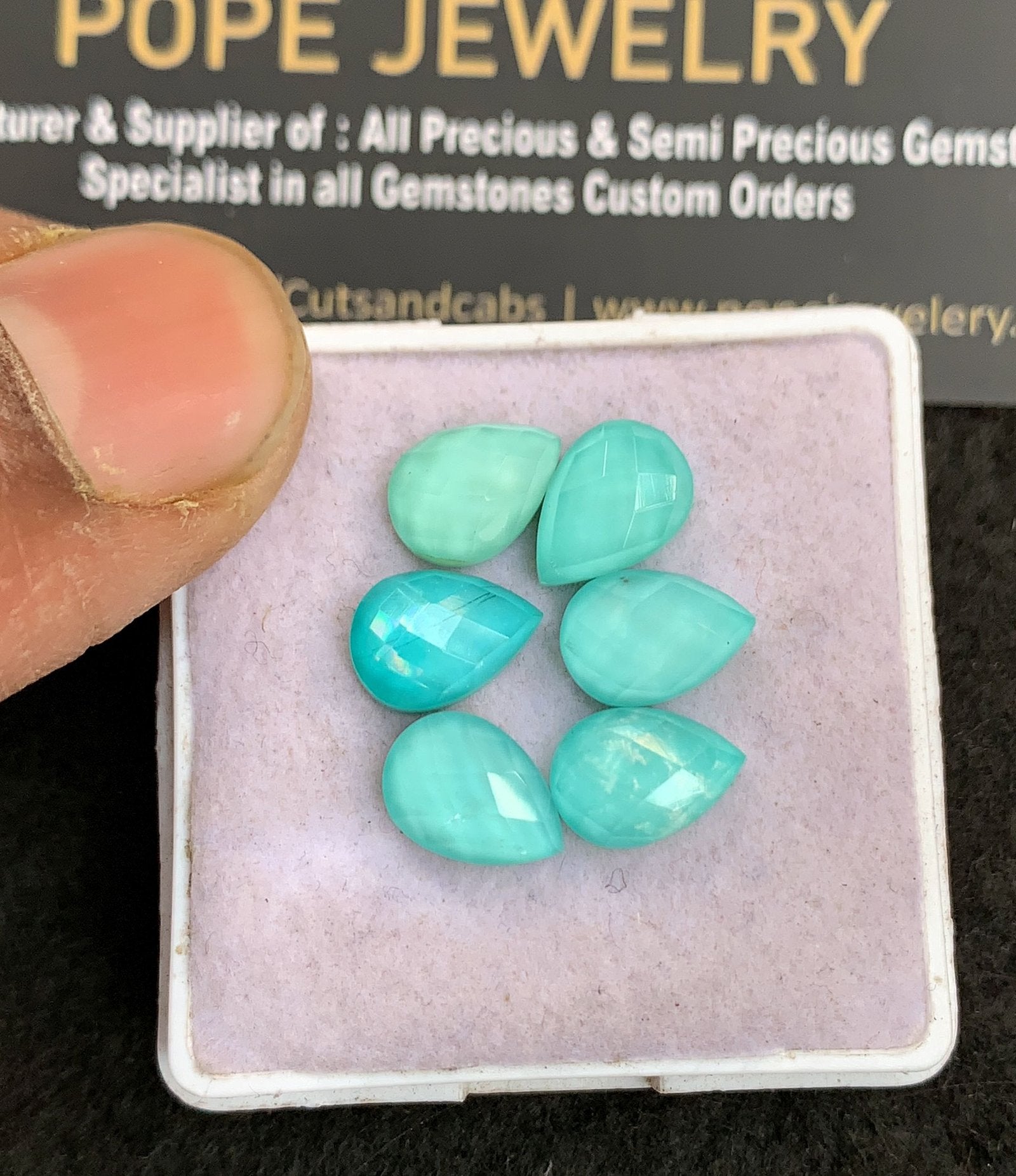 Natural Arizona Turquoise Doublet Gemstone Checker Cut Pear Shape Cabochon High Quality Loose Gemstones For Jewelry Making 10x7 MM Size 6 Pcs V4870