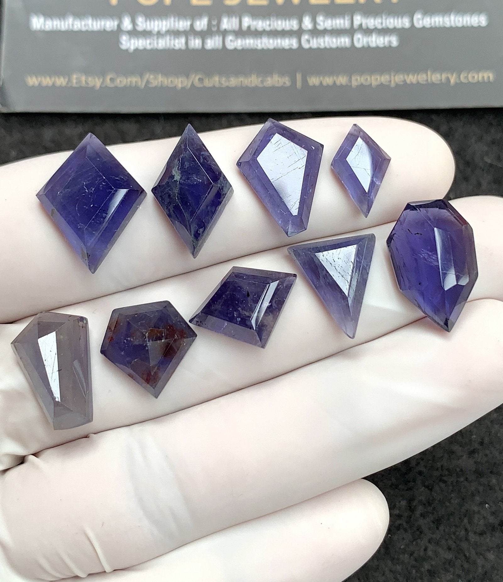 Natural Iolite Gemstone Step Cut Mix Shape Cabochon High Quality Loose Gemstones For Jewelry Making 12-18 MM Size 9 Pcs V2753