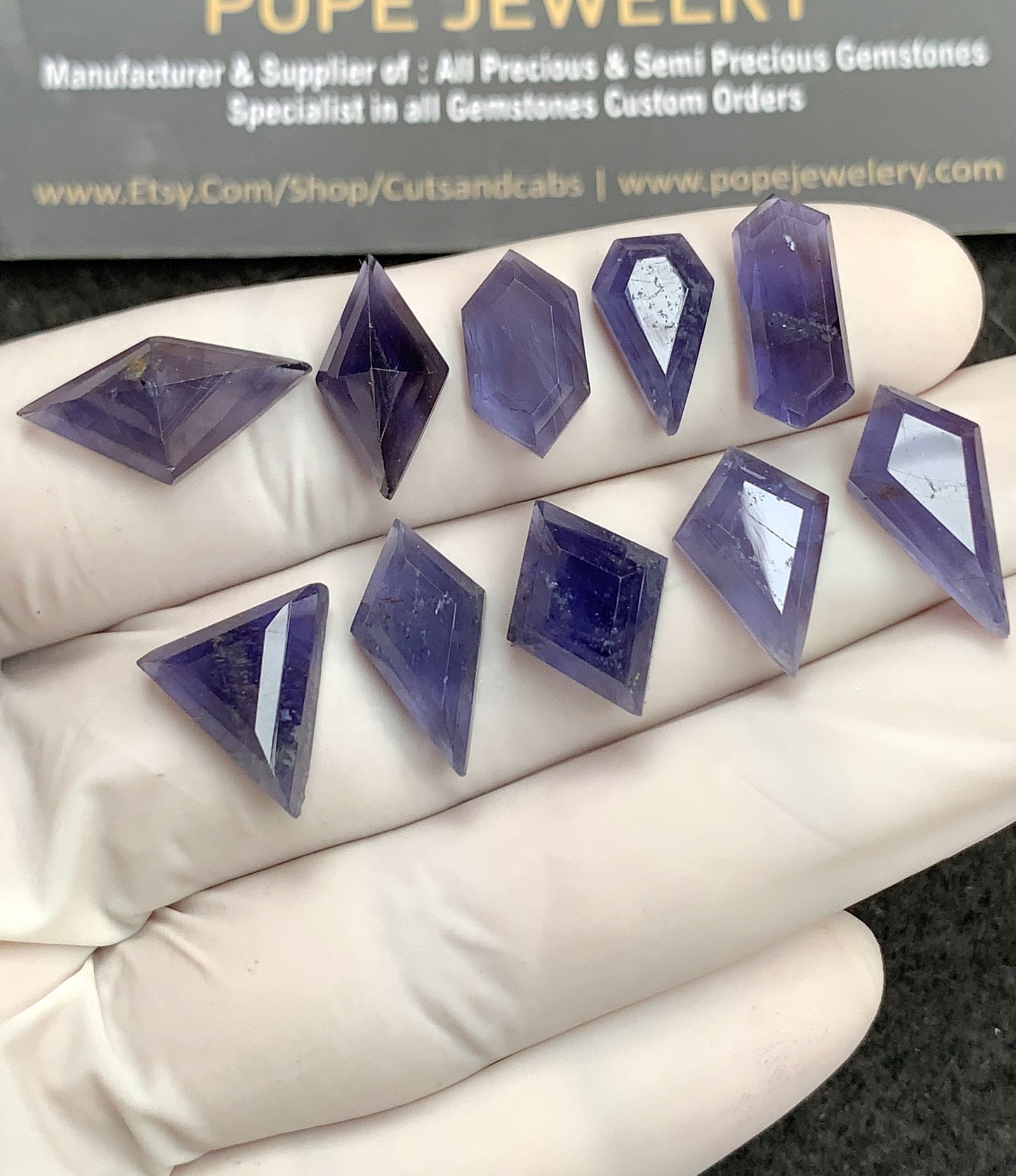Natural Iolite Gemstone Step Cut Mix Shape Cabochon High Quality Loose Gemstones For Jewelry Making 12-14 MM Size 10 Pcs V2755