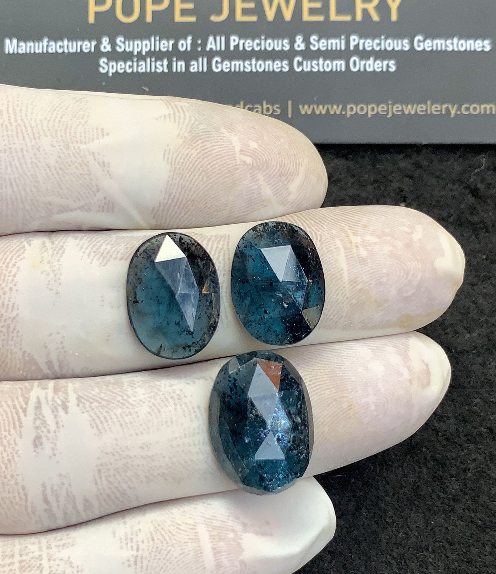 Natural Teal Green Kyanite Gemstone Rose Cut Oval Shape Cabochon High Quality Loose Gemstones For Jewelry Making 16-17 MM Size 3 Pcs V4384