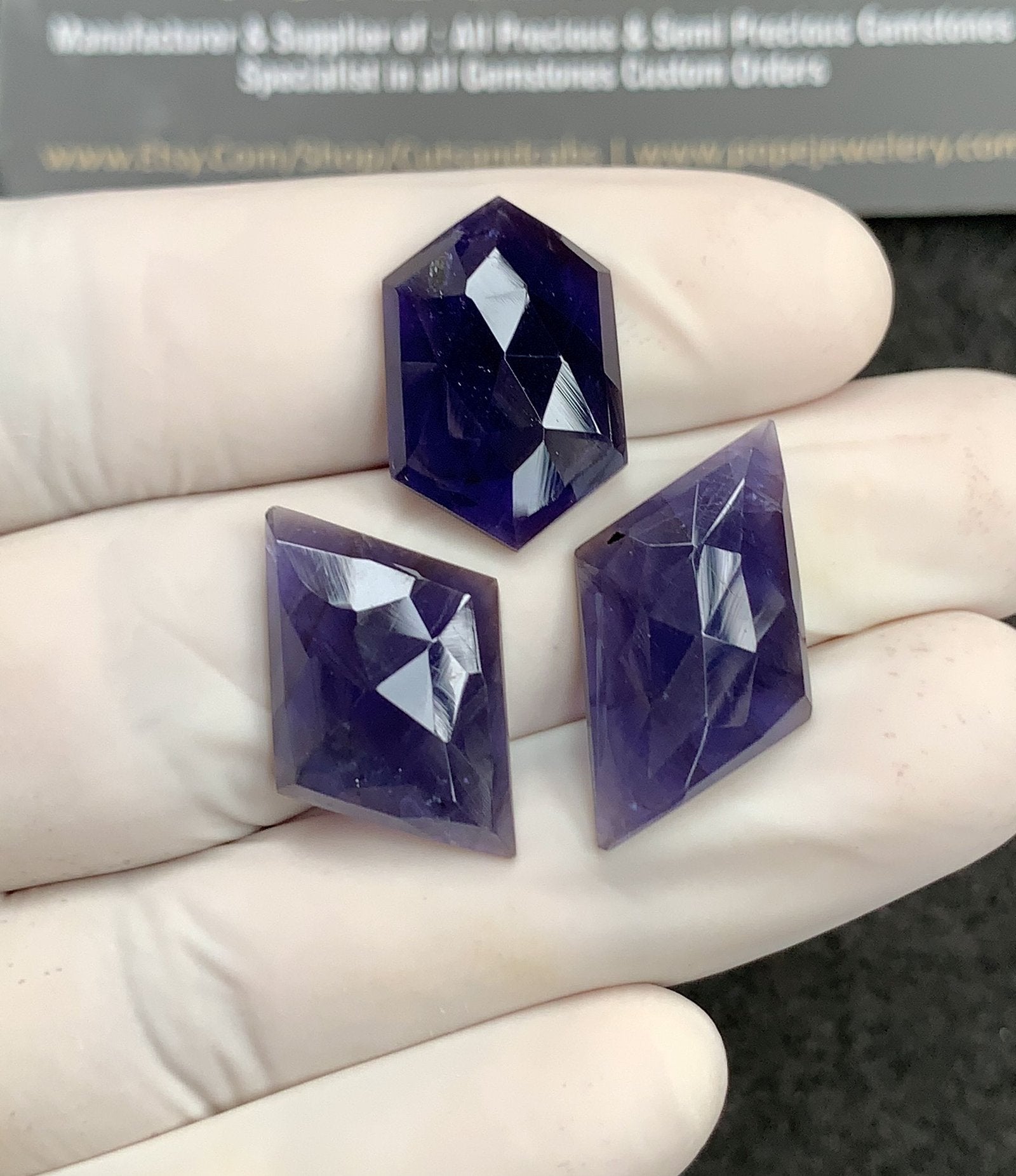 Natural Iolite Gemstone Rose Cut Mix Shape Cabochon High Quality Loose Gemstones For Jewelry Making 14-19 MM Size 3 Pcs V2757