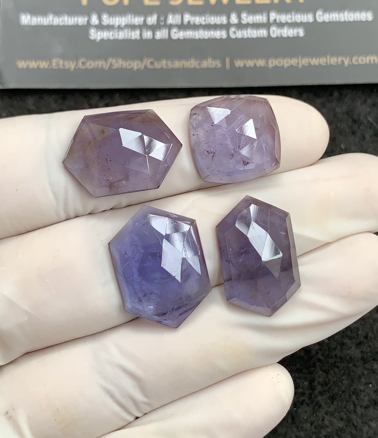 Natural Iolite Gemstone Rose Cut Mix Shape Cabochon High Quality Loose Gemstones For Jewelry Making 15-20 MM Size 4 Pcs V2758