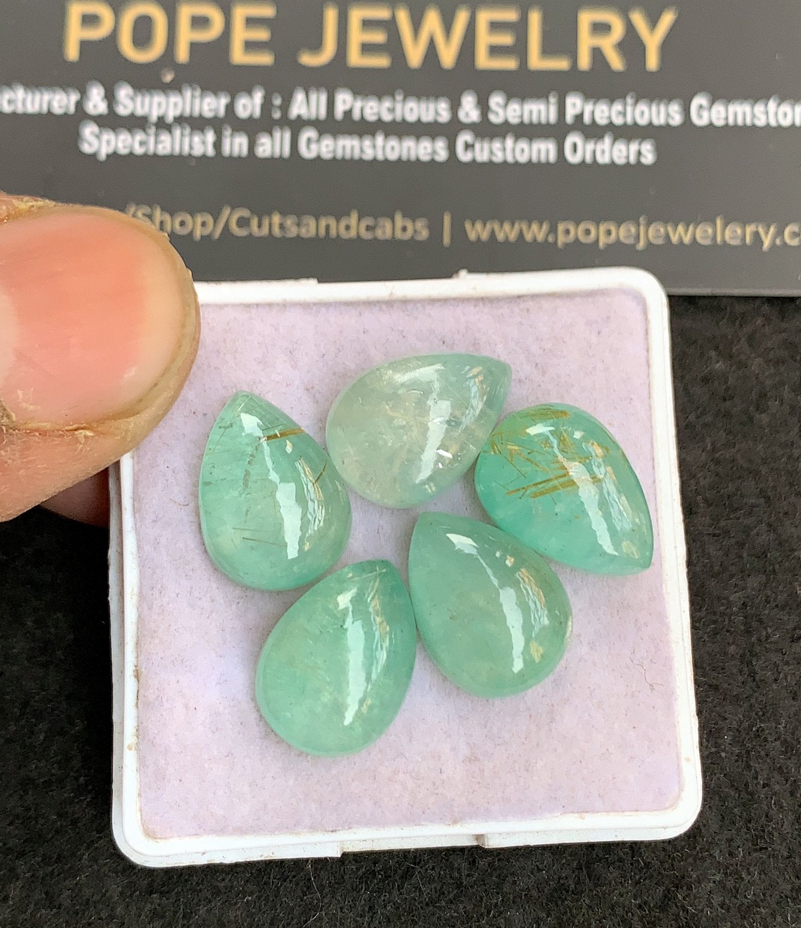 Natural Amazonite & Golden Rutile Doublet Gemstone Smooth Pear Shape Cabochon High Quality Loose Gemstones For Jewelry Making 14x10 MM Size 5 Pcs V4888