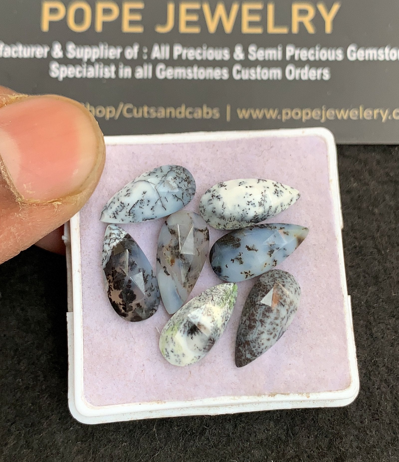 Natural Dendrite Opal Gemstone Rose Cut Pear Shape Cabochon High Quality Loose Gemstones For Jewelry Making 14-15 MM Size 7 Pcs V4890