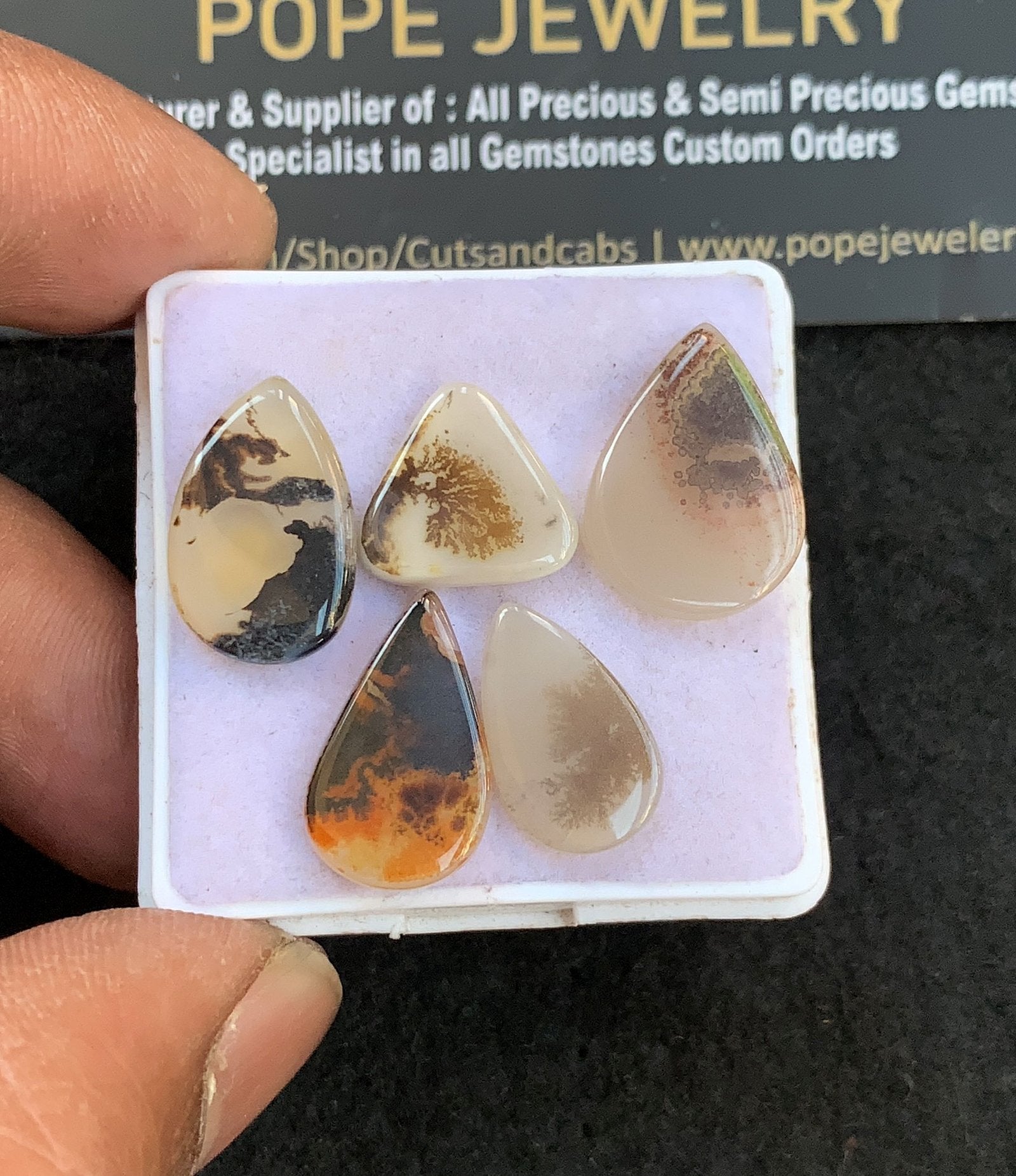 Natural Dendrite Agate Gemstone Smooth Mix Shape Cabochon High Quality Loose Gemstones For Jewelry Making 12-18 MM Size 5 Pcs V4700
