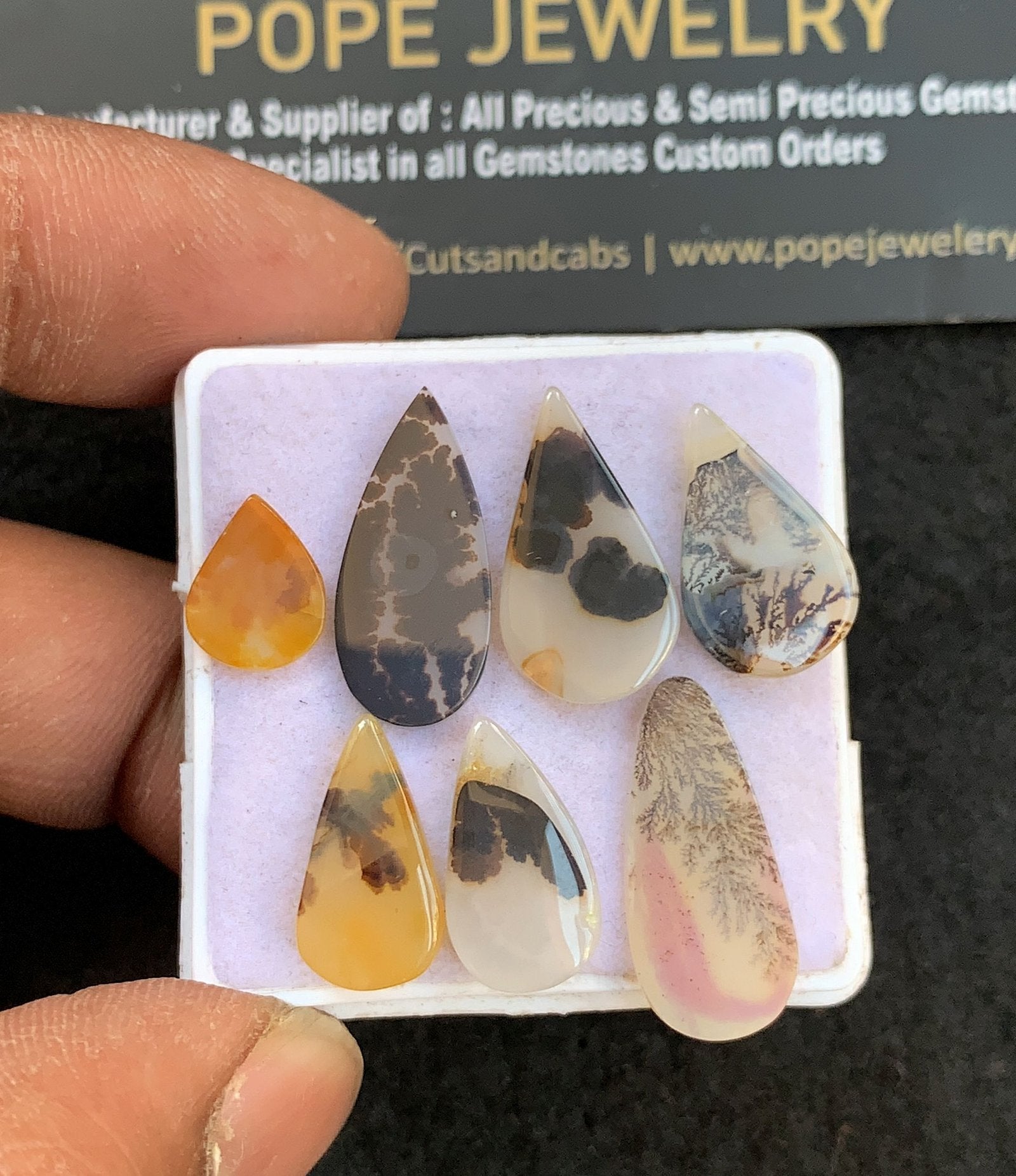 Natural Dendrite Agate Gemstone Smooth Mix Shape Cabochon High Quality Loose Gemstones For Jewelry Making 10-21 MM Size 7 Pcs V4701
