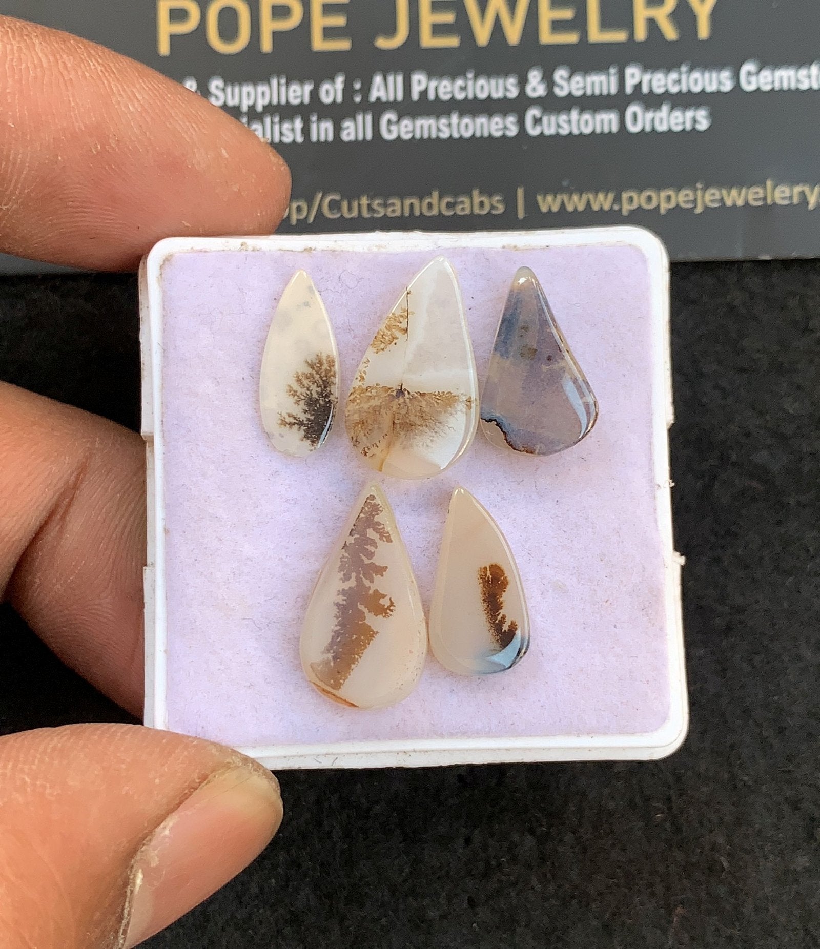 Natural Dendrite Agate Gemstone Smooth Mix Shape Cabochon High Quality Loose Gemstones For Jewelry Making 14-17 MM Size 5 Pcs V4702