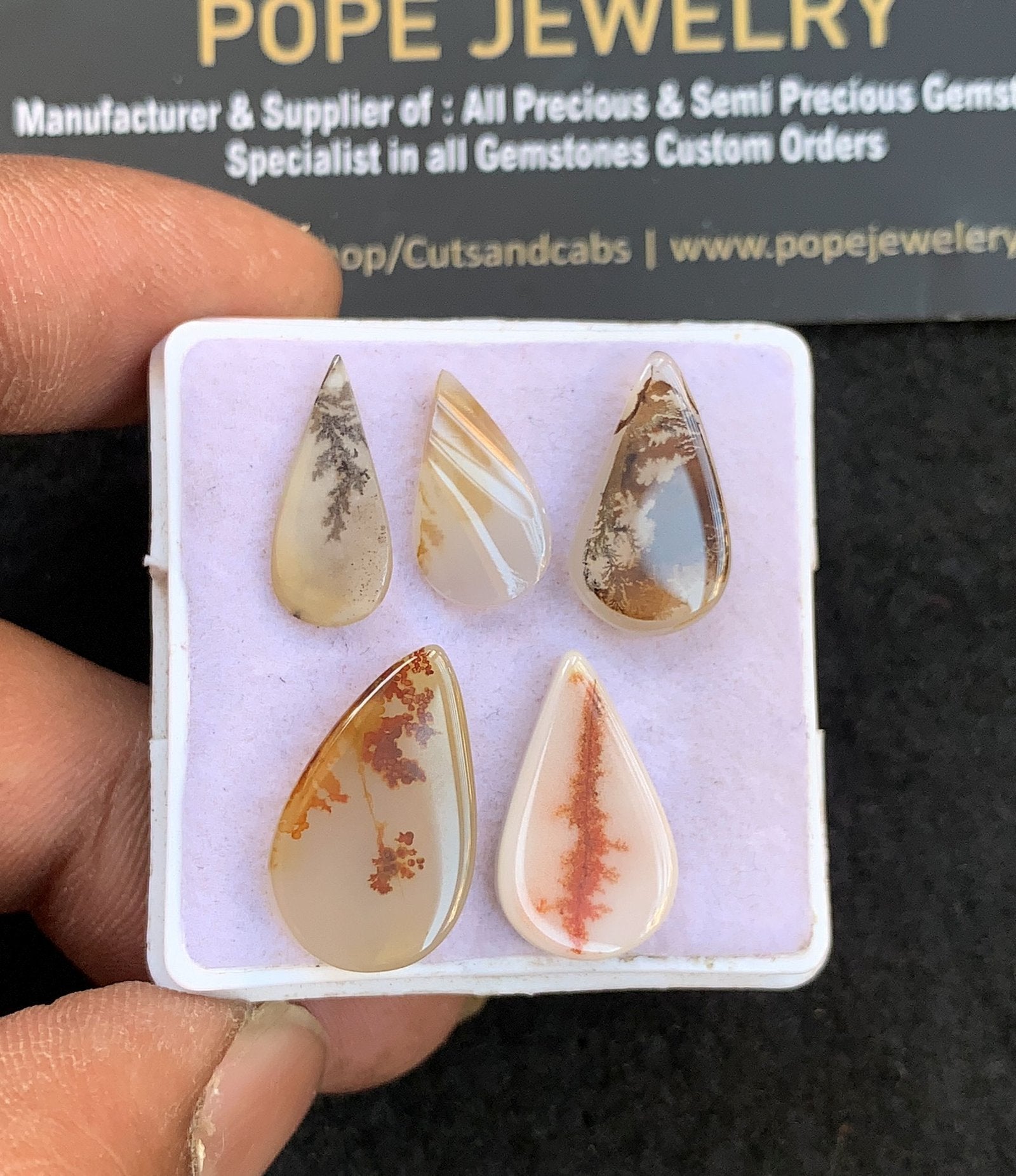 Natural Dendrite Agate Gemstone Smooth Pear Shape Cabochon High Quality Loose Gemstones For Jewelry Making 14-19 MM Size 5 Pcs V4703