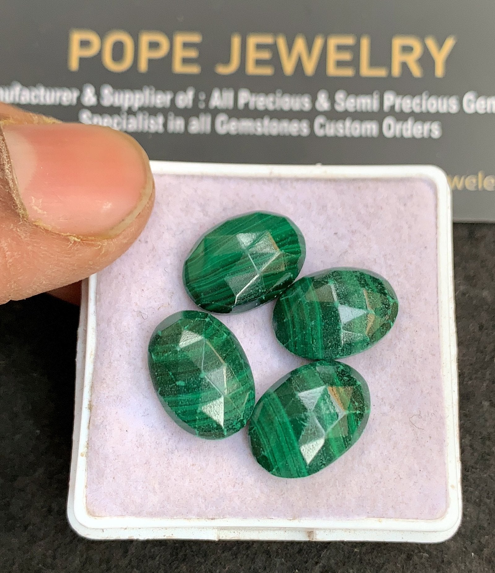 Natural Malachite Gemstone Rose Cut Oval Shape Cabochon High Quality Loose Gemstones For Jewelry Making 13-14 MM Size 4 Pcs V4897
