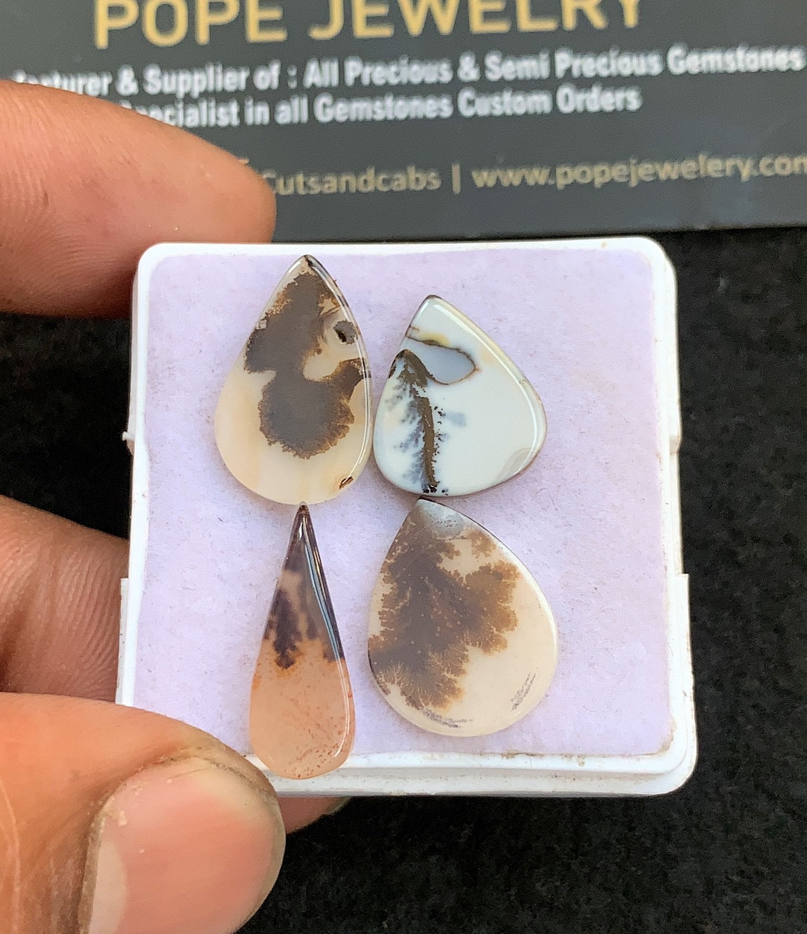 Natural Dendrite Agate Gemstone Smooth Pear Shape Cabochon High Quality Loose Gemstones For Jewelry Making 15-19 MM Size 4 Pcs V4707