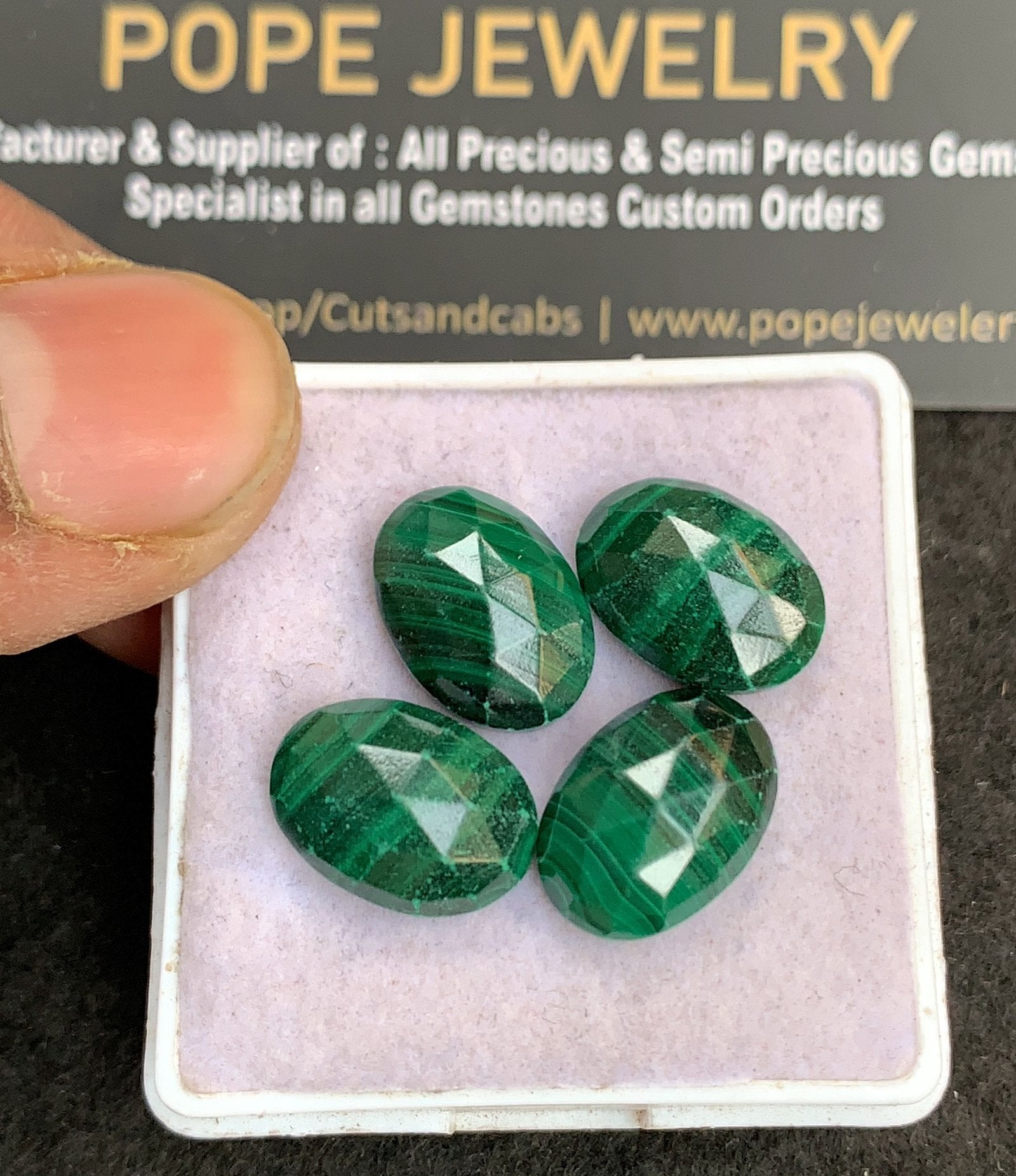 Natural Malachite Gemstone Rose Cut Oval Shape Cabochon High Quality Loose Gemstones For Jewelry Making 14x10 MM Size 4 Pcs V4898