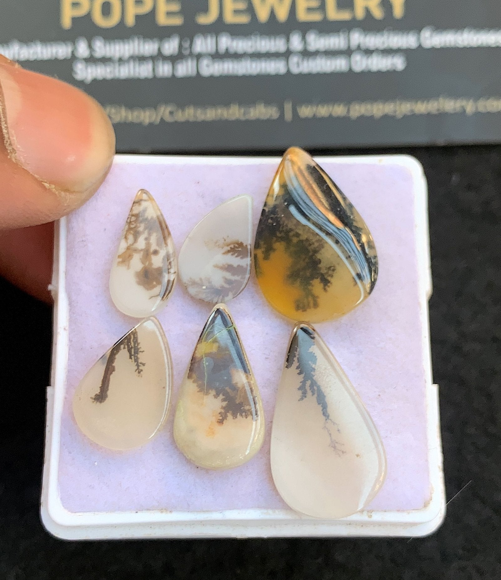 Natural Dendrite Agate Gemstone Smooth Pear Shape Cabochon High Quality Loose Gemstones For Jewelry Making 13-20 MM Size 6 Pcs V4708