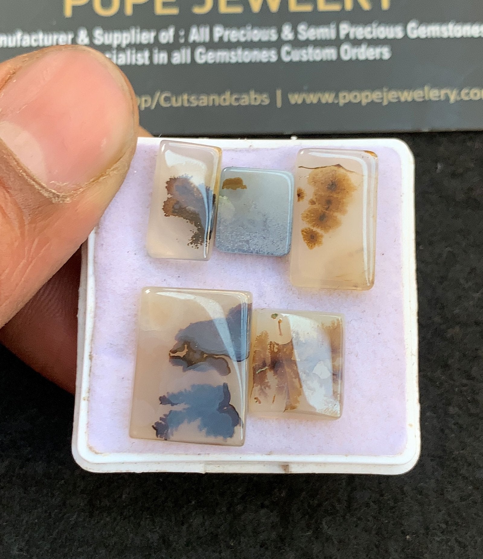 Natural Dendrite Agate Gemstone Smooth Rectangle Shape Cabochon High Quality Loose Gemstones For Jewelry Making 10-18 MM Size 5 Pcs V4709