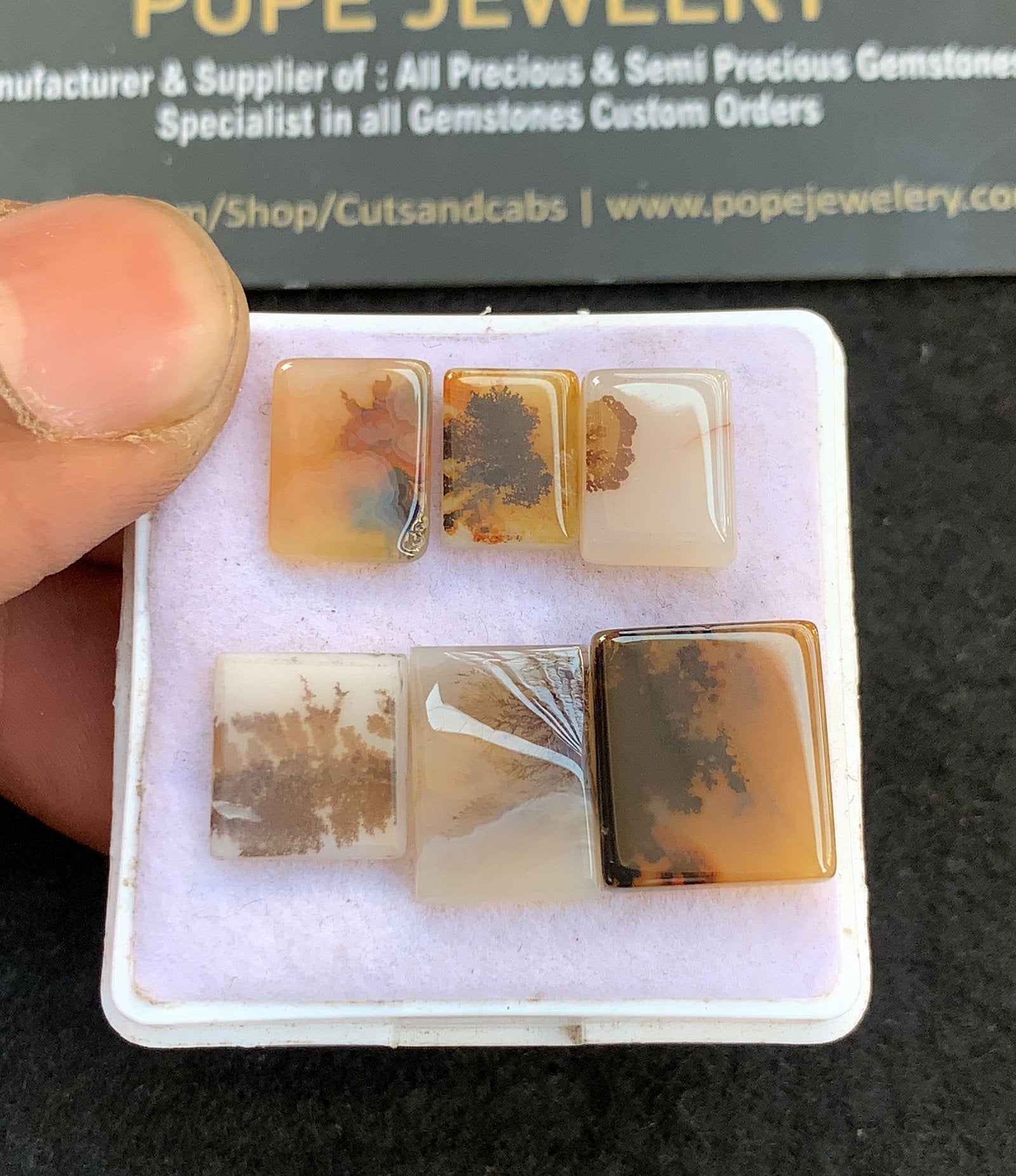 Natural Dendrite Agate Gemstone Smooth Rectangle Shape Cabochon High Quality Loose Gemstones For Jewelry Making 10-14 MM Size 6 Pcs V4710