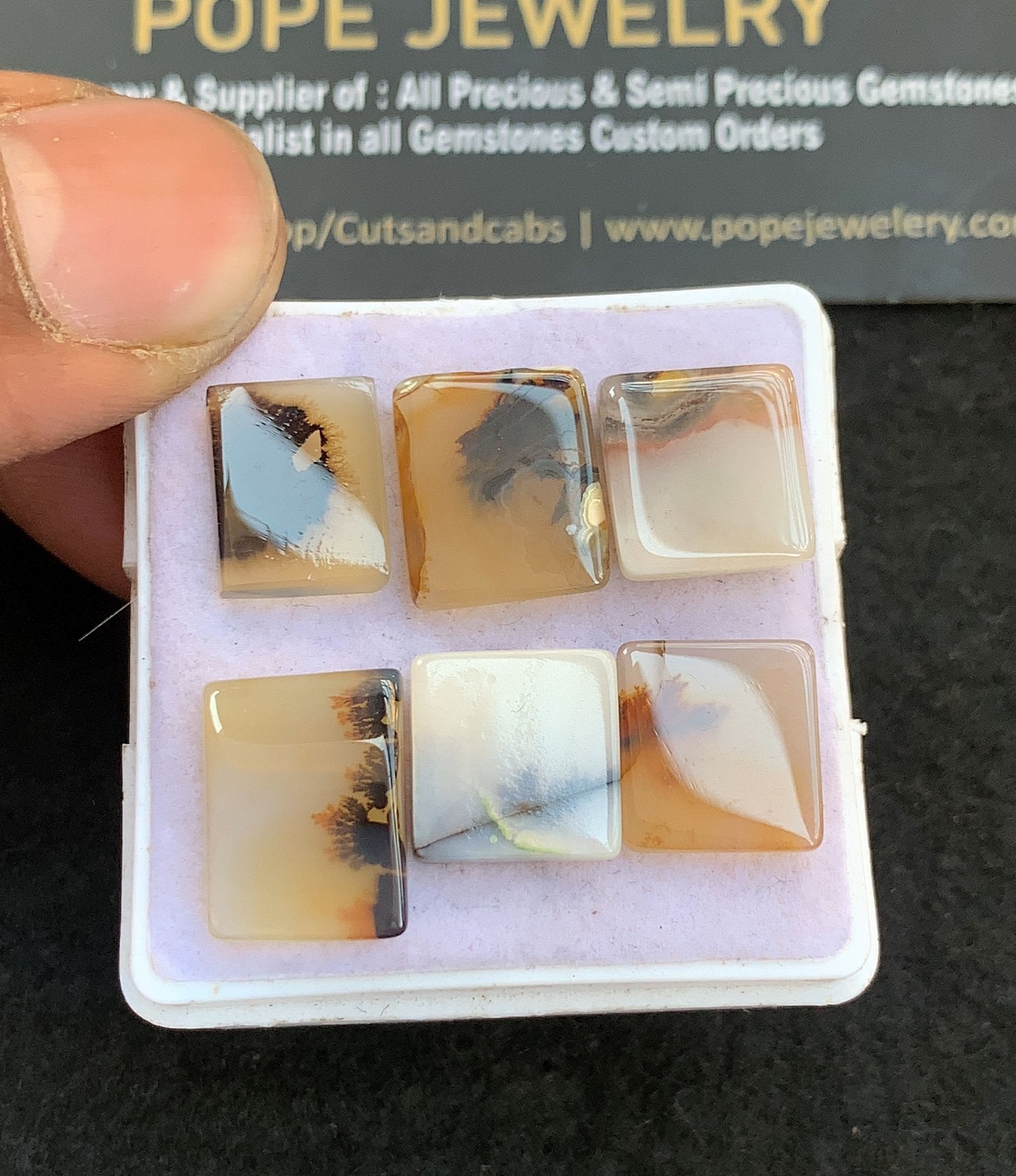 Natural Dendrite Agate Gemstone Smooth Rectangle Shape Cabochon High Quality Loose Gemstones For Jewelry Making 11-14 MM Size 6 Pcs V4711