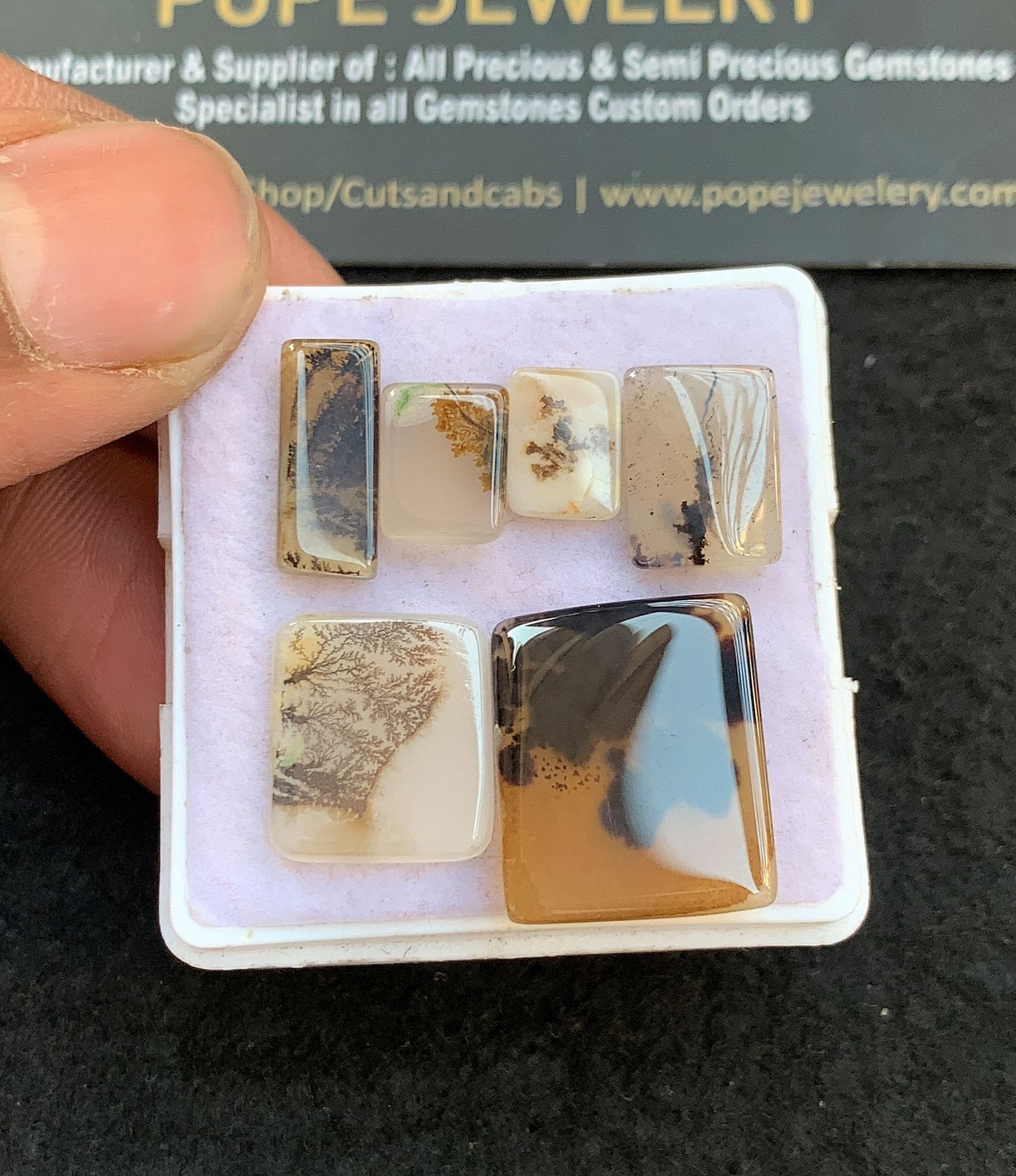 Natural Dendrite Agate Gemstone Smooth Rectangle Shape Cabochon High Quality Loose Gemstones For Jewelry Making 9-18 MM Size 6 Pcs V4712