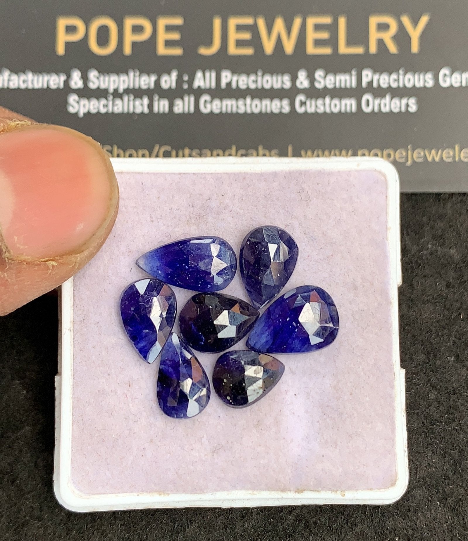 Natural Thailand Blue Sapphire Gemstone Rose Cut Pear Shape Cabochon High Quality Loose Gemstones For Jewelry Making 8-12 MM Size 7 Pcs V4903