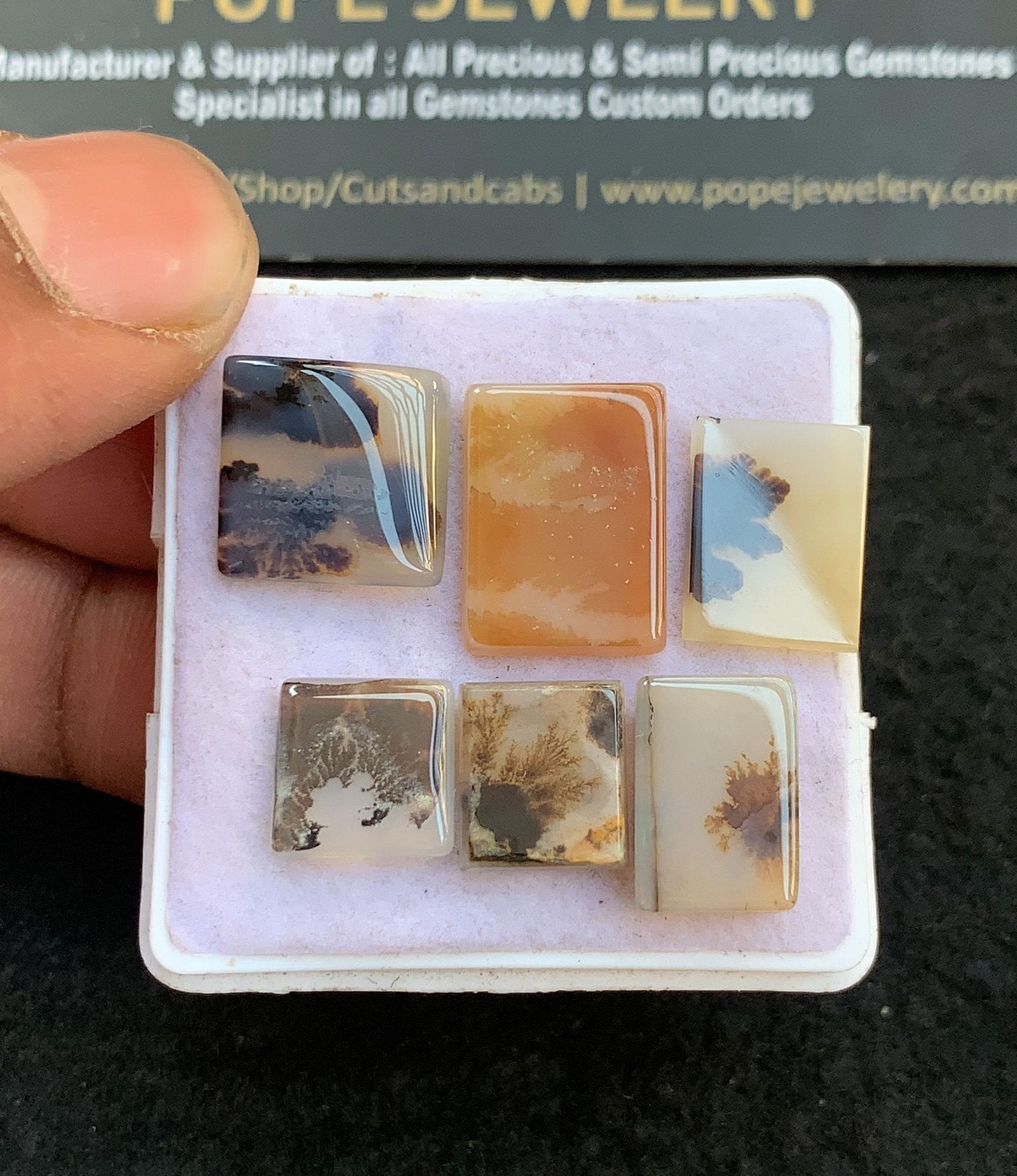 Natural Dendrite Agate Gemstone Smooth Rectangle Shape Cabochon High Quality Loose Gemstones For Jewelry Making 10-15 MM Size 6 Pcs V4713
