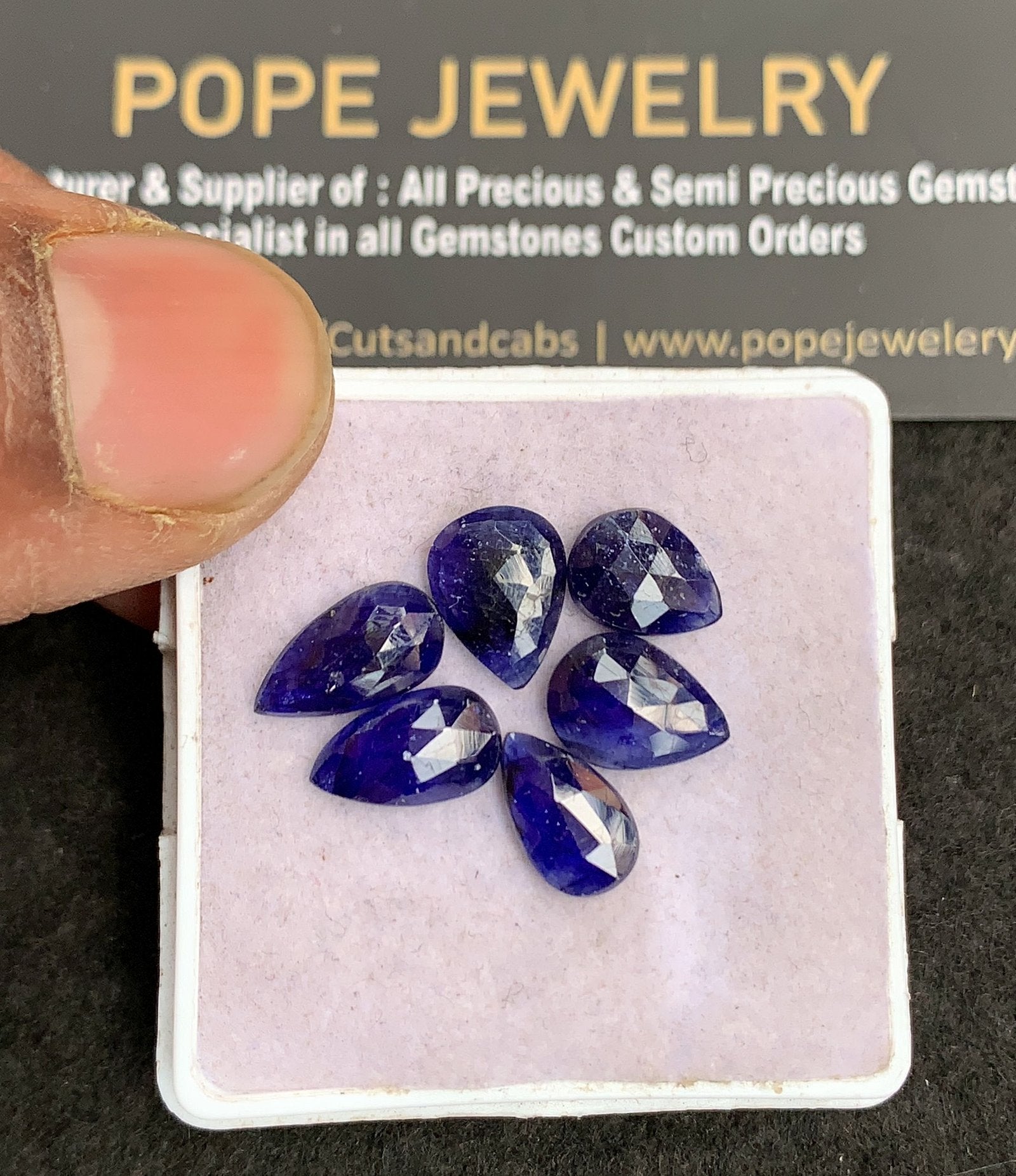 Natural Thailand Blue Sapphire Gemstone Rose Cut Pear Shape Cabochon High Quality Loose Gemstones For Jewelry Making 9-11 MM Size 6 Pcs V4904