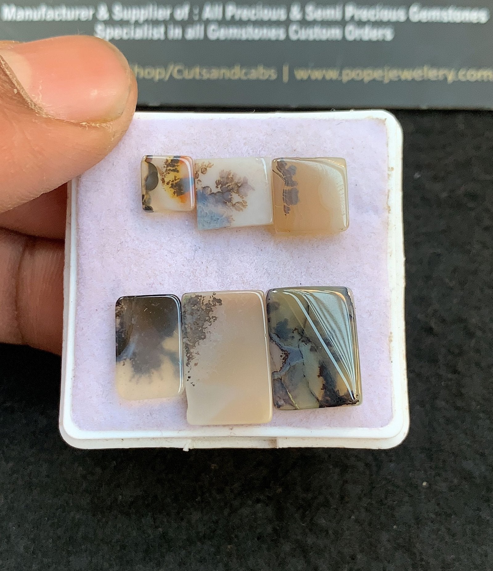 Natural Dendrite Agate Gemstone Smooth Rectangle Shape Cabochon High Quality Loose Gemstones For Jewelry Making 7-15 MM Size 6 Pcs V4714