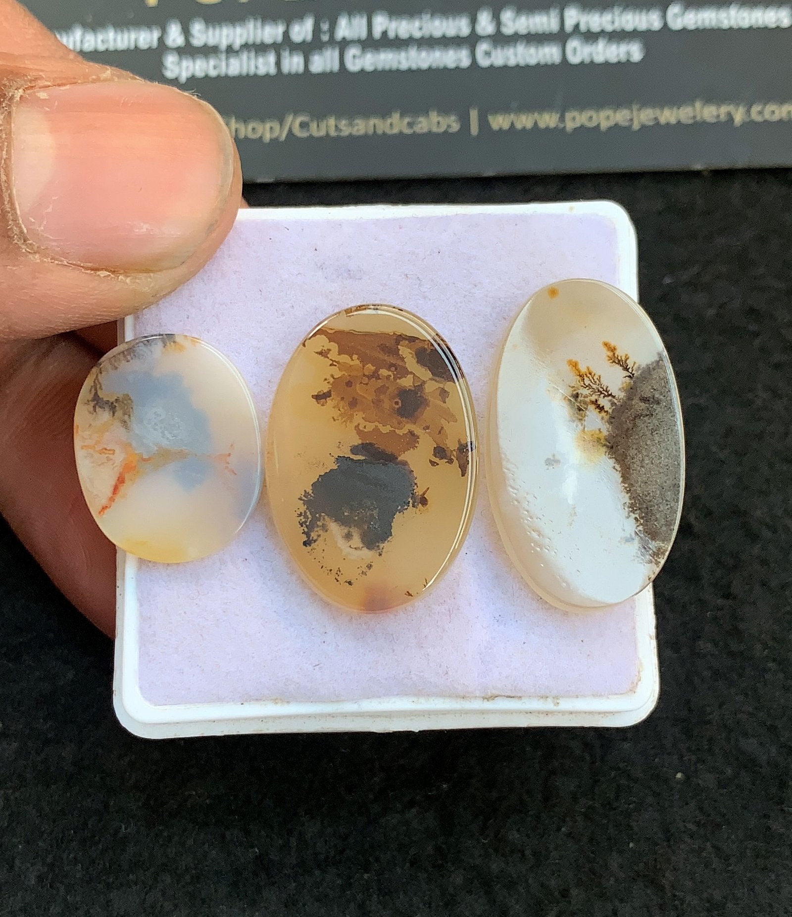 Natural Dendrite Agate Gemstone Smooth Oval Shape Cabochon High Quality Loose Gemstones For Jewelry Making 17-25 MM Size 3 Pcs V4717