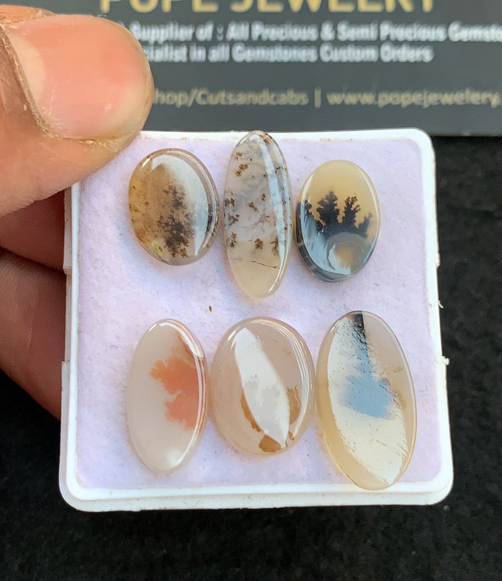 Natural Dendrite Agate Gemstone Smooth Oval Shape Cabochon High Quality Loose Gemstones For Jewelry Making 12-18 MM Size 6 Pcs V4720