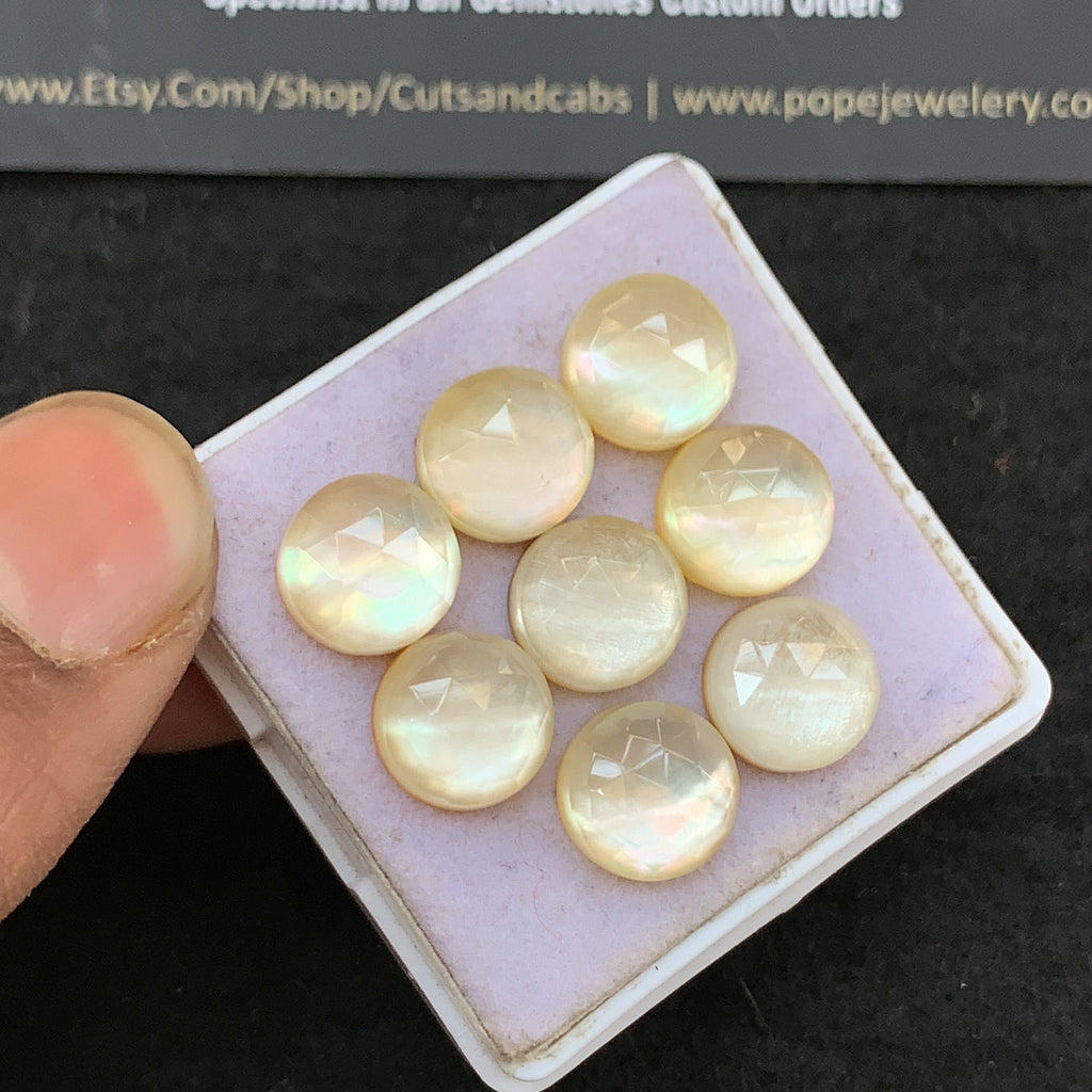 Natural Mother Of Pearl Doublet Gemstone Rose Cut Round Shape Cabochon Loose Gemstone For Jewelry Making Wholesalegems 10 MM Size 8 Pcs V5275
