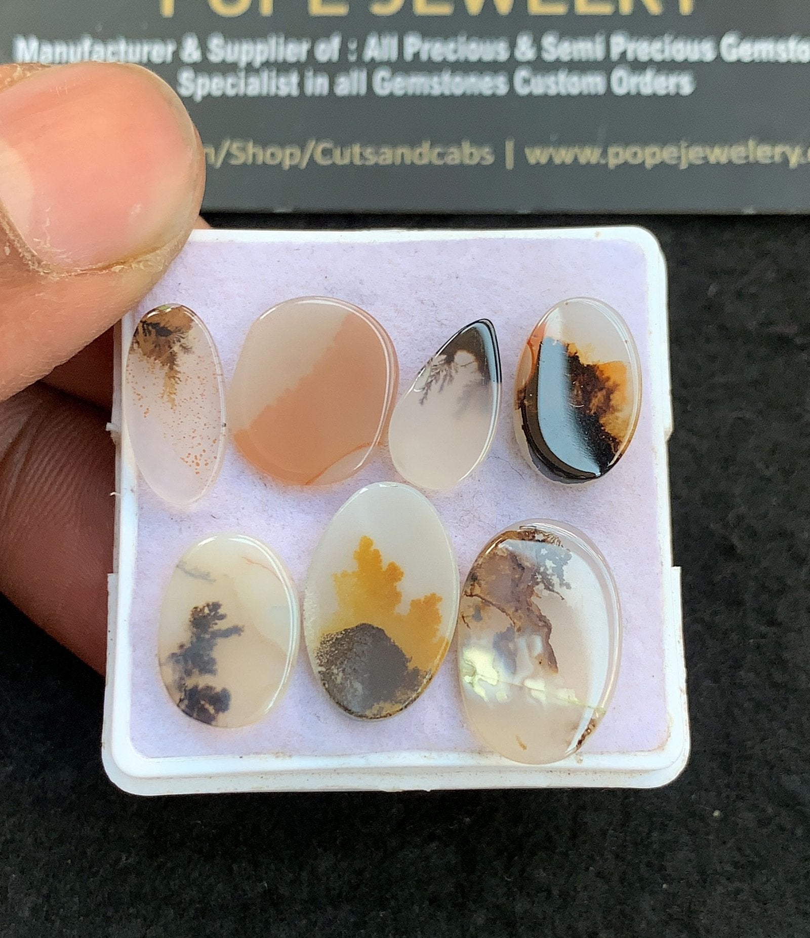 Natural Dendrite Agate Gemstone Smooth Mix Shape Cabochon High Quality Loose Gemstones For Jewelry Making 13-17 MM Size 7 Pcs V4721