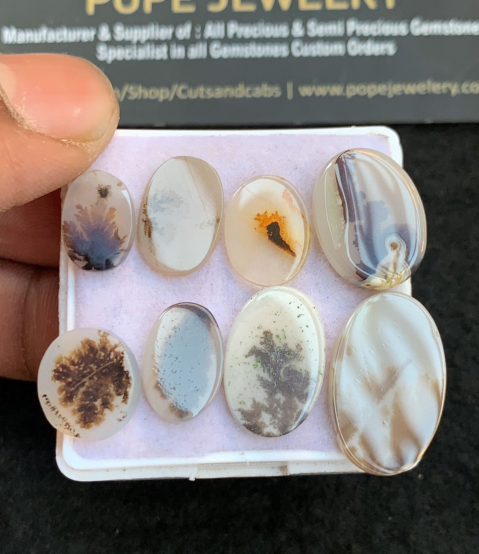 Natural Dendrite Agate Gemstone Smooth Oval Shape Cabochon High Quality Loose Gemstones For Jewelry Making 12-21 MM Size 8 Pcs V4723