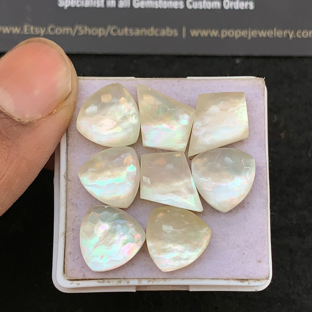 Natural Mother Of Pearl Doublet Gemstone Honey Comb Cut Fancy Shape Cabochon Loose Gemstone For Jewelry Making Wholesalegems 12-16 MM Size 8 Pcs V5278