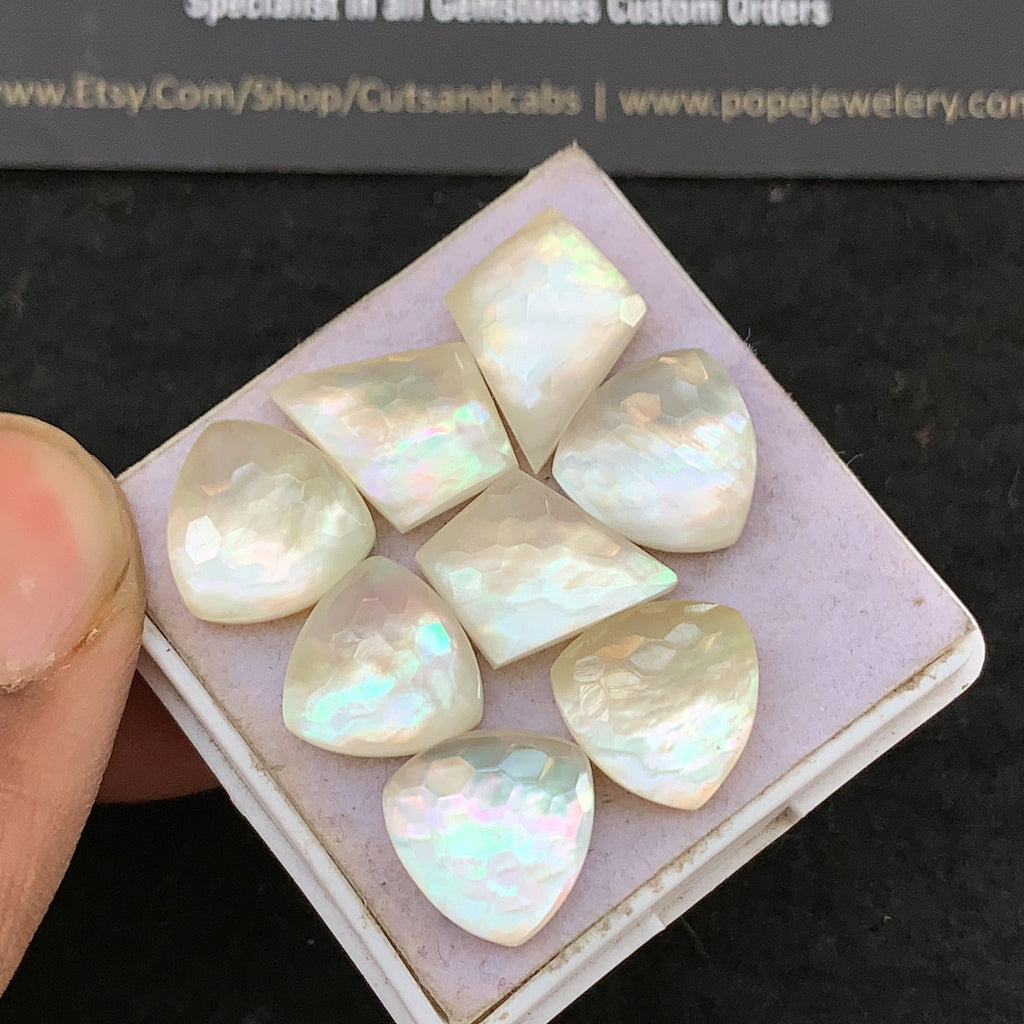 Natural Mother Of Pearl Doublet Gemstone Honey Comb Cut Fancy Shape Cabochon Loose Gemstone For Jewelry Making Wholesalegems 12-16 MM Size 8 Pcs V5278