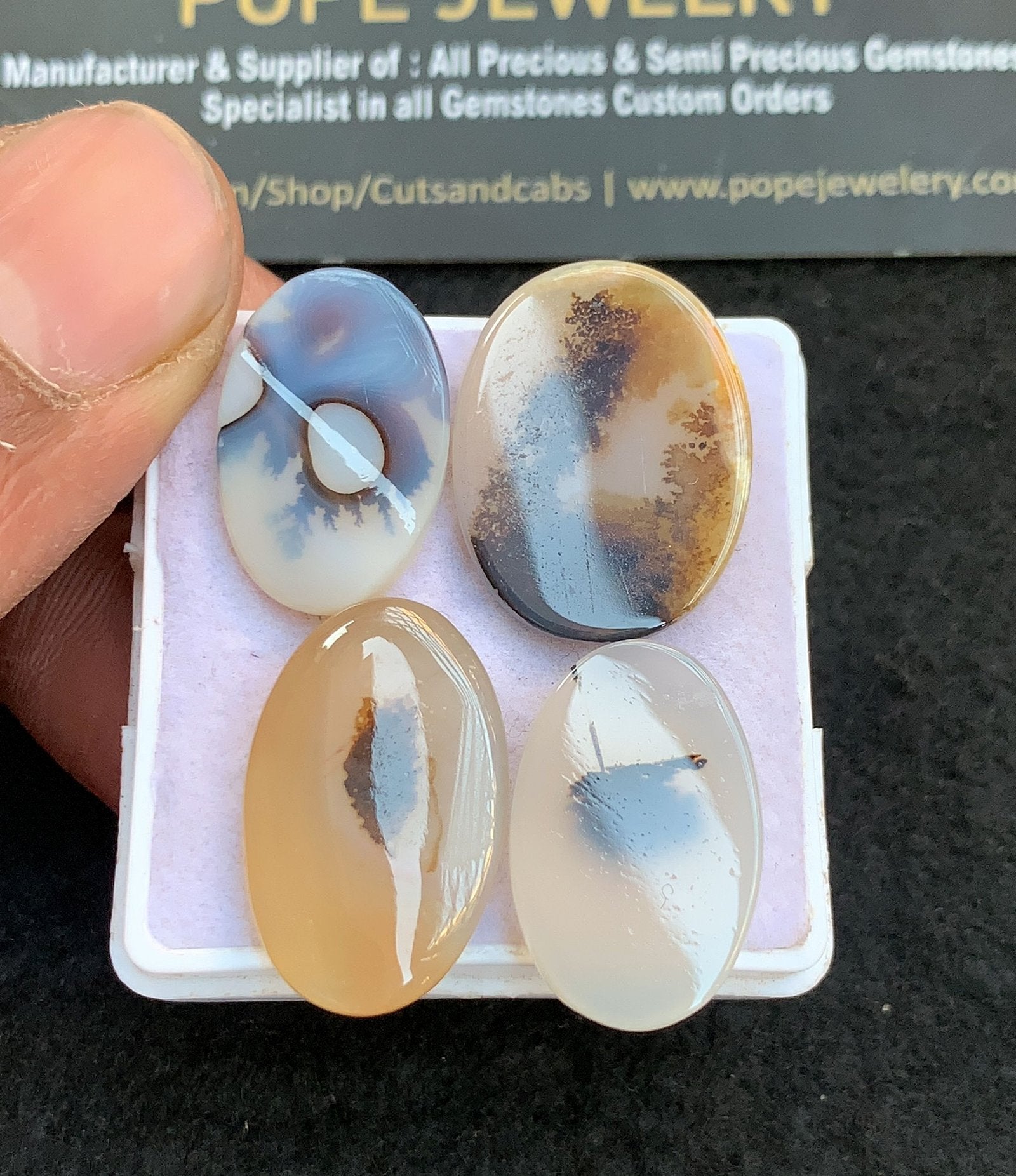 Natural Dendrite Agate Gemstone Smooth Oval Shape Cabochon High Quality Loose Gemstones For Jewelry Making 21-24 MM Size 4 Pcs V4725