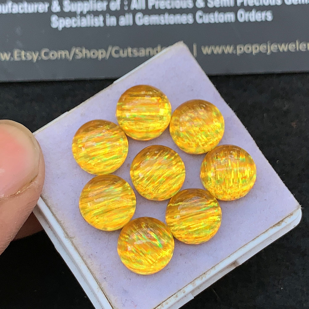 Aurora Opal and Natural Crystal Doublet Smooth Round Cabochon High Quality Gemstone For Jewelry Making 10 MM Size 8 Pcs V5281