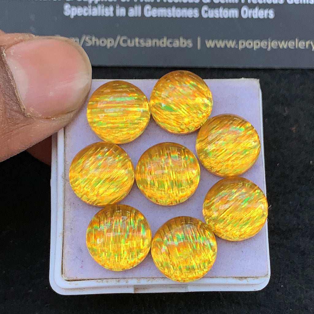 Aurora Opal and Natural Crystal Doublet Smooth Round Cabochon High Quality Gemstone For Jewelry Making 12 MM Size 8 Pcs V5283