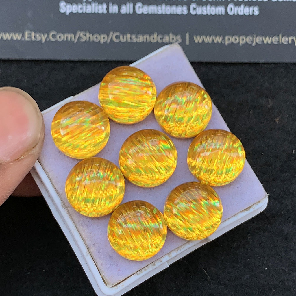 Aurora Opal and Natural Crystal Doublet Smooth Round Cabochon High Quality Gemstone For Jewelry Making 12 MM Size 8 Pcs V5283