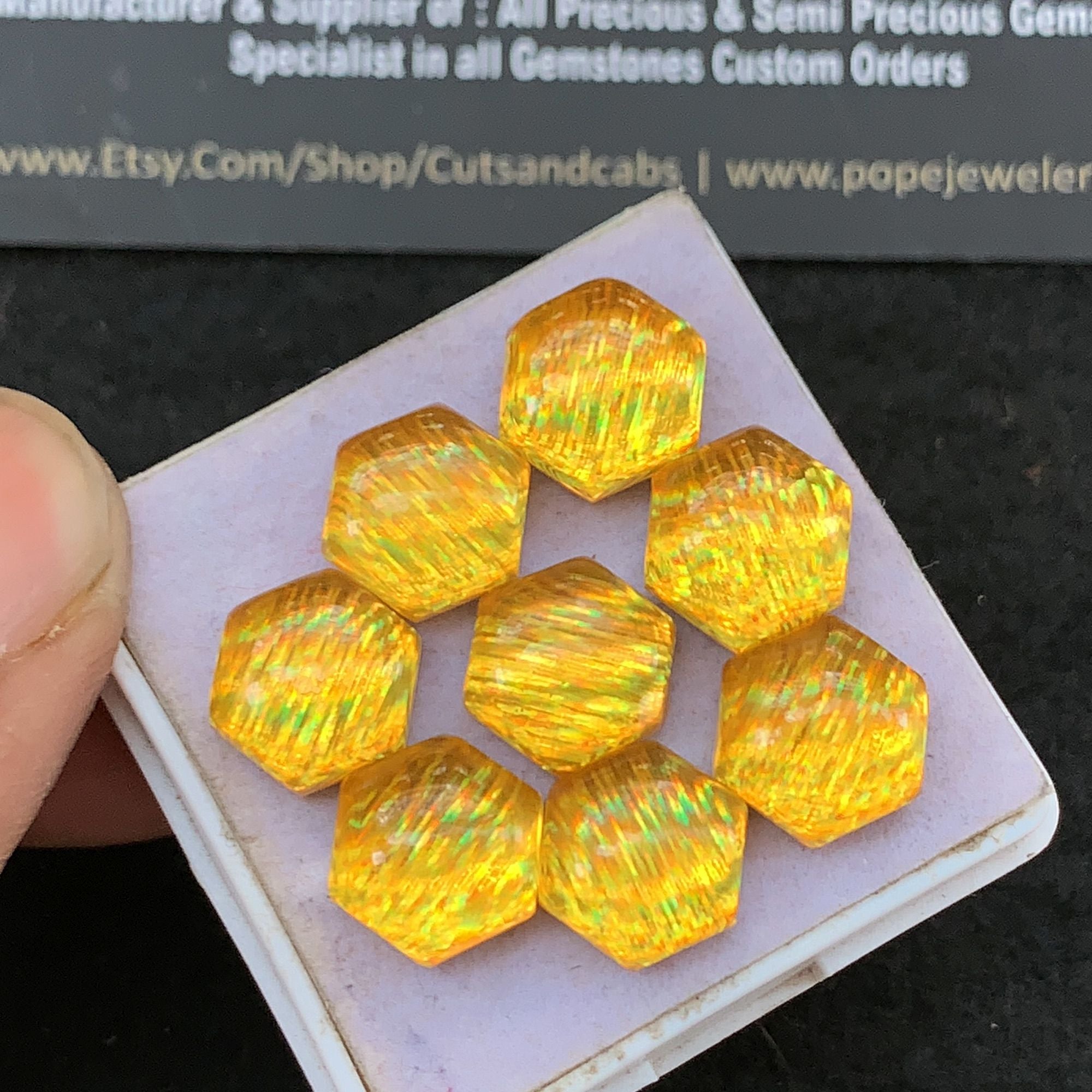 Aurora Opal and Natural Crystal Doublet Smooth Hexagon Cabochon High Quality Gemstone For Jewelry Making 10 MM Size 8 Pcs V5284