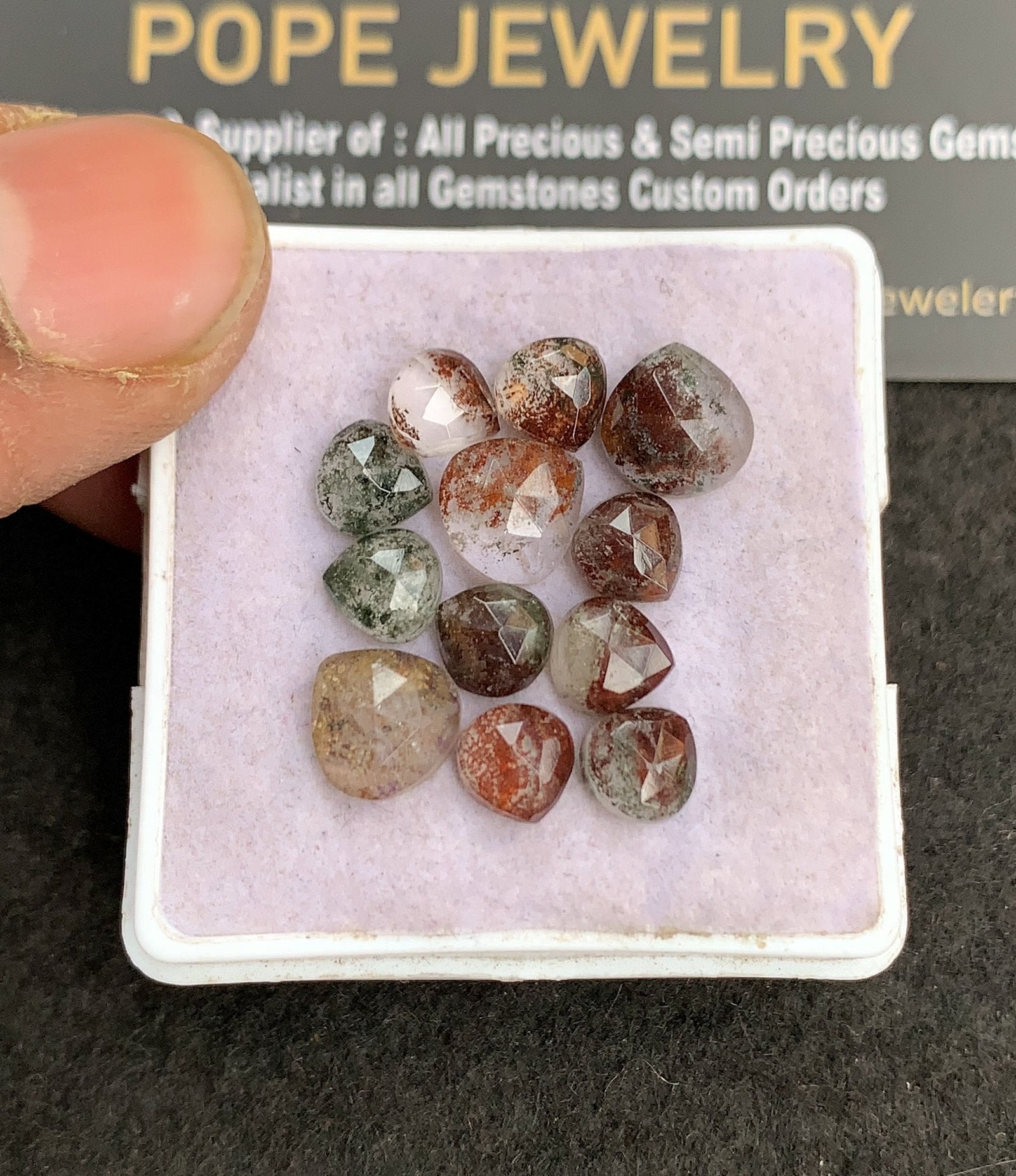 Natural Herkimer Lodolite Gemstone Rose Cut Heart Shape Cabochon High Quality Loose Gemstones For Jewelry Making 6-8 MM Size 12 Pcs V4921