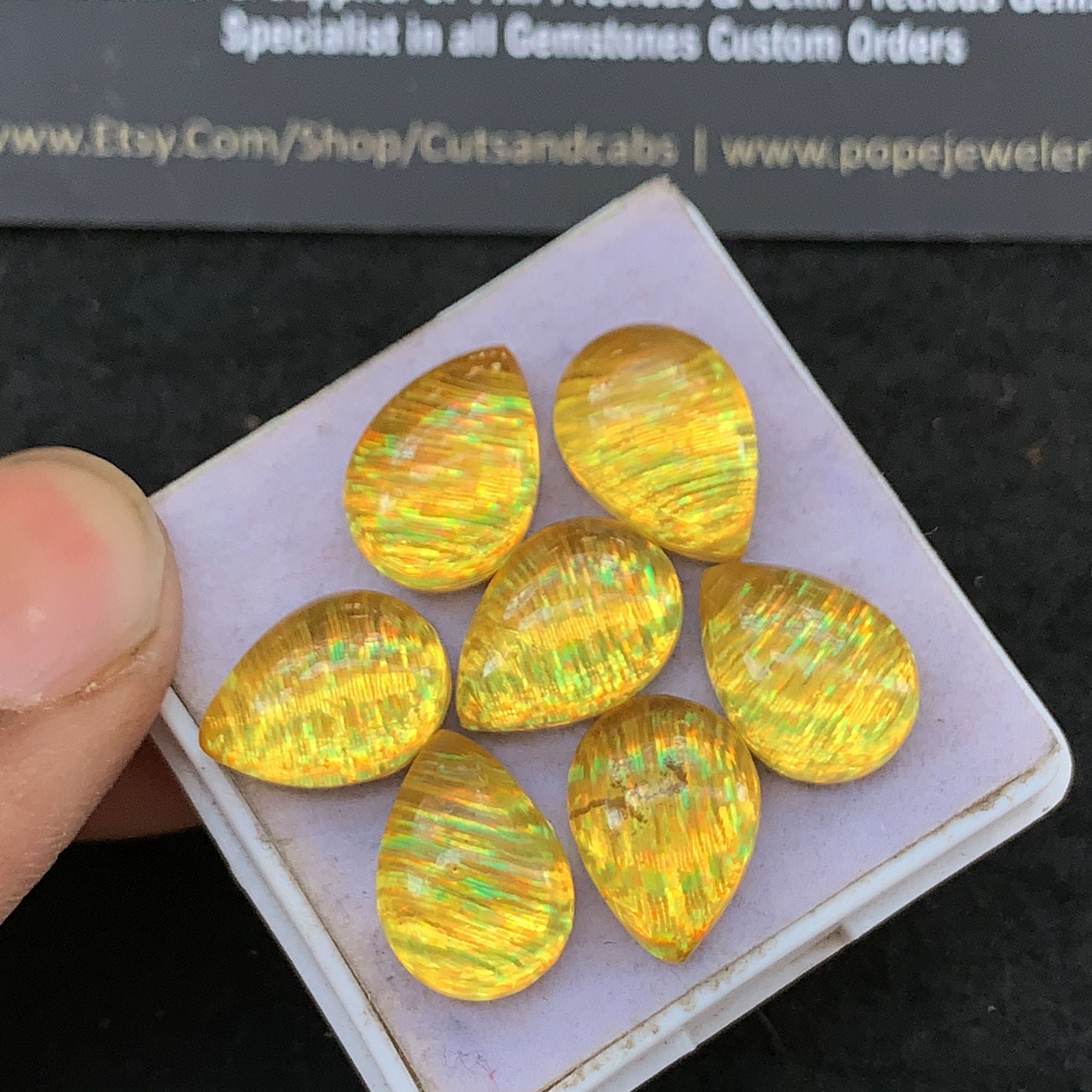 Aurora Opal and Natural Crystal Quartz Doublet Smooth Pear Cabochon High Quality Gemstone For Jewelry Making 14x10 MM Size 7 Pcs V5285