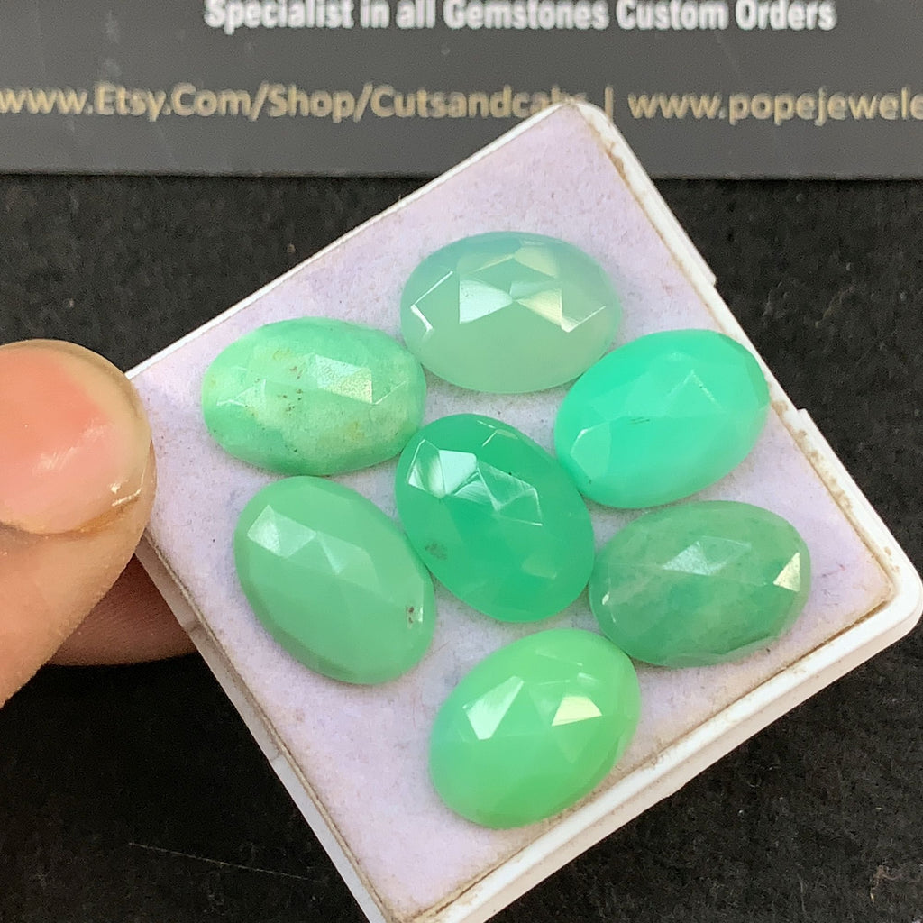 Natural Chrysoprase Gemstone Rose Cut Oval Shape Cabochon Cabs High Quality Gemstone 14x10 MM 7 Pcs Jewelry Supply V5287
