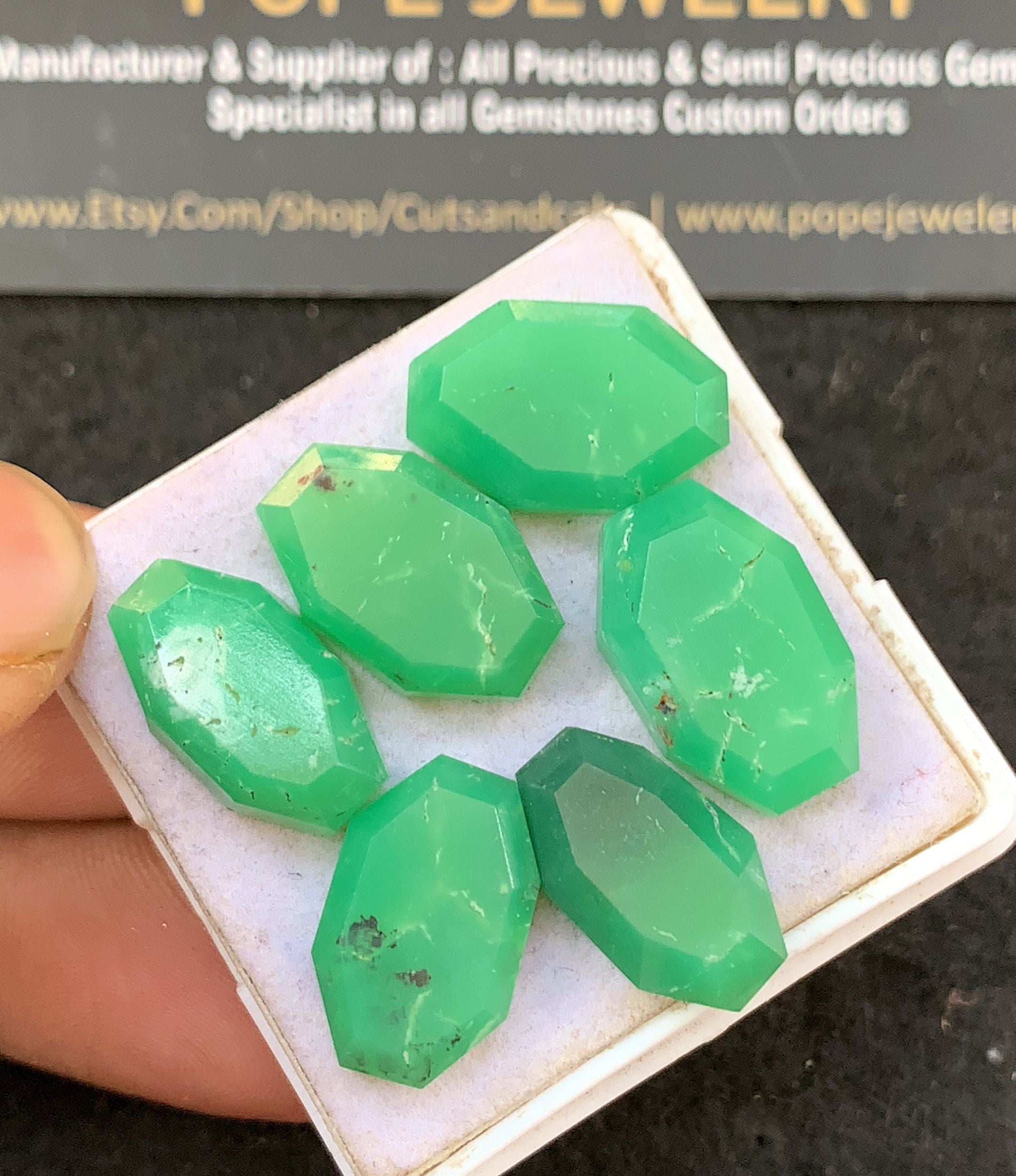 Natural Chrysoprase Gemstone Step Cut Fancy Shape Cabochon Cabs High Quality Gemstone 17-18 MM 6 Pcs Jewelry Supply V5290