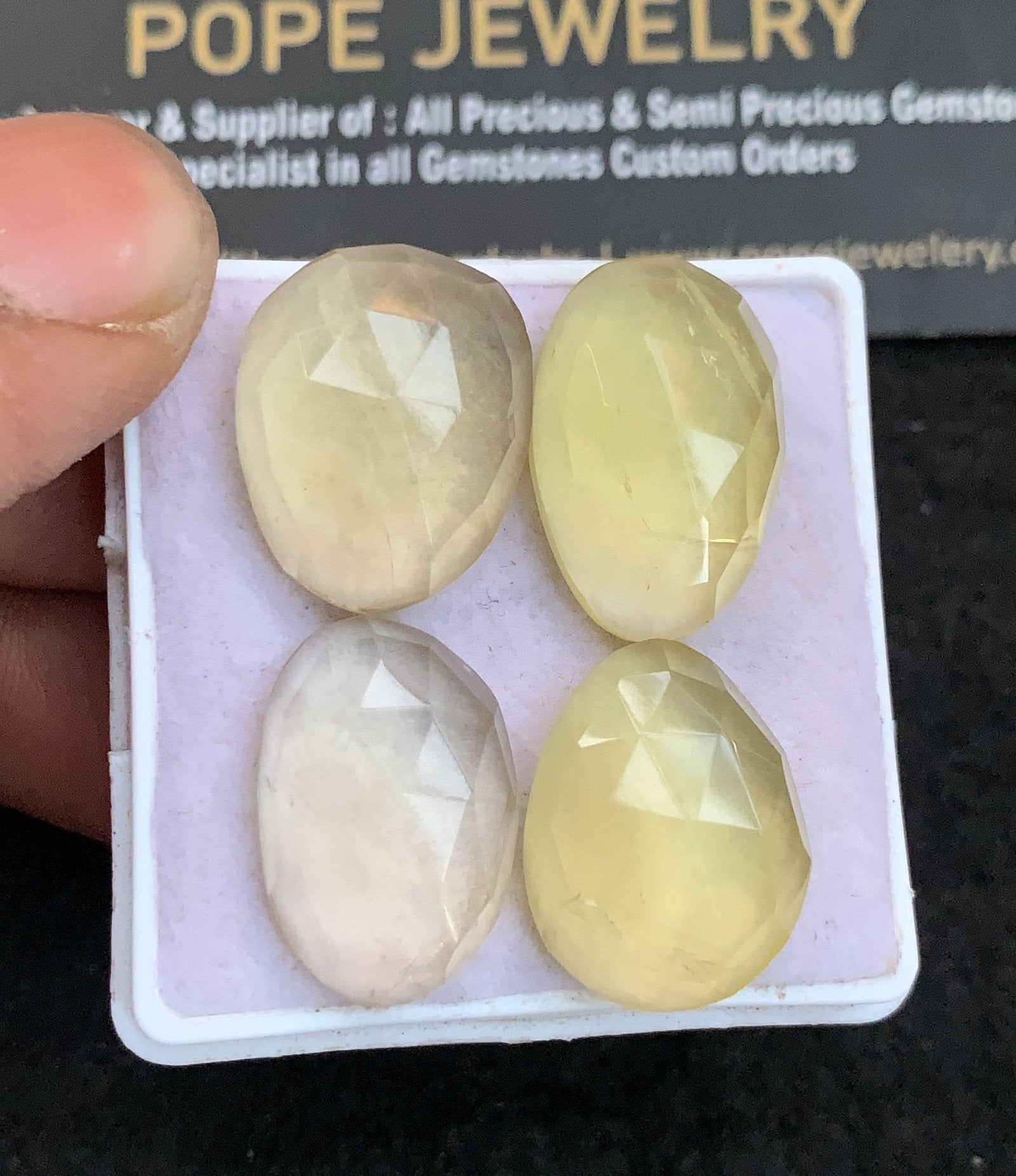 Natural Lemon Quartz Gemstone Rose Cut Fancy Shape Cabochon High Quality Loose Gemstones For Jewelry Making 18-21 MM Size 4 Pcs V4736