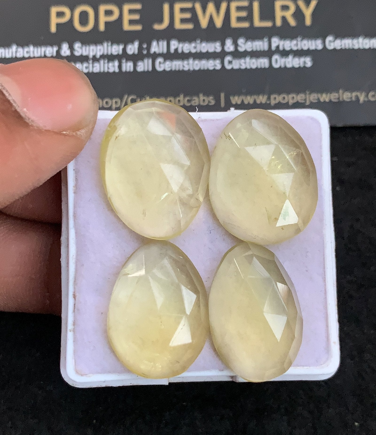 Natural Lemon Quartz Gemstone Rose Cut Fancy Shape Cabochon High Quality Loose Gemstones For Jewelry Making 19-20 MM Size 4 Pcs V4737