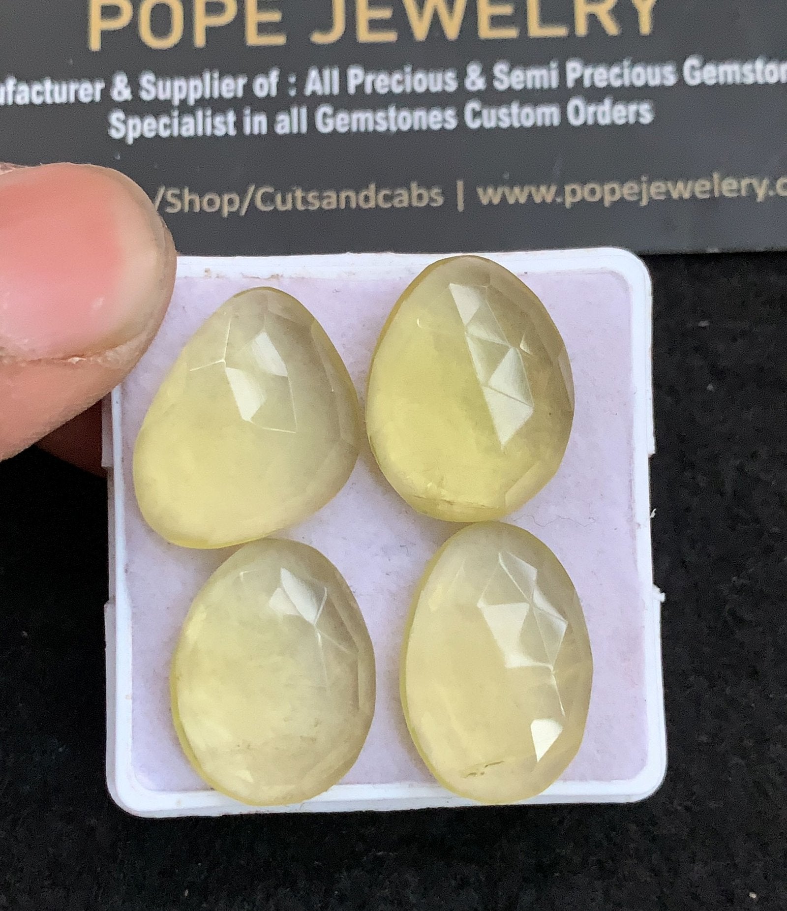 Natural Lemon Quartz Gemstone Rose Cut Fancy Shape Cabochon High Quality Loose Gemstones For Jewelry Making 19-20 MM Size 4 Pcs V4738