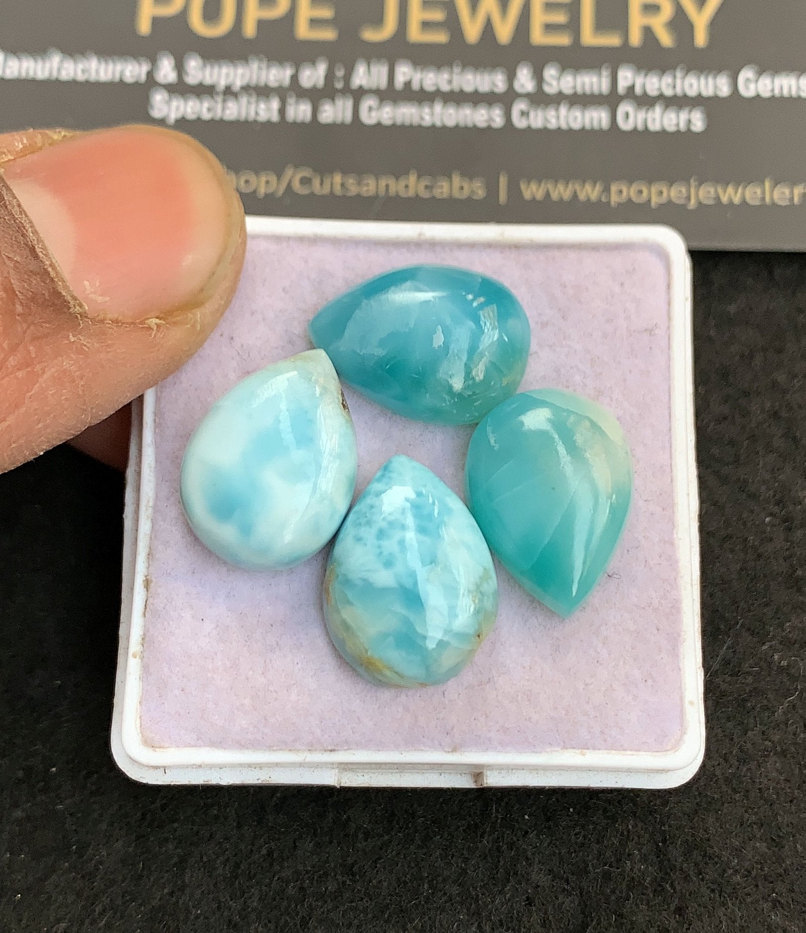 Natural Larimar Gemstone Smooth Pear Shape Cabochon High Quality Loose Gemstones For Jewelry Making 16x12 MM Size 4 Pcs V4928